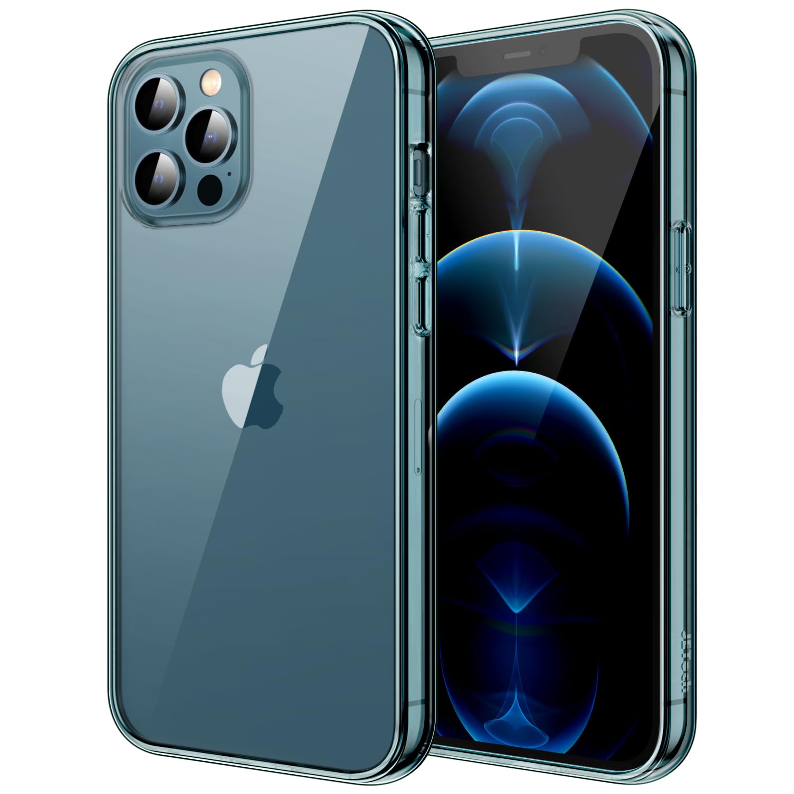 Jetech Case For Iphone 12/12 Pro 6.1 Inch, Non Yellowing Shockproof Phone Bumper Cover, Anti Scratch Clear Back (Pacific Blue)