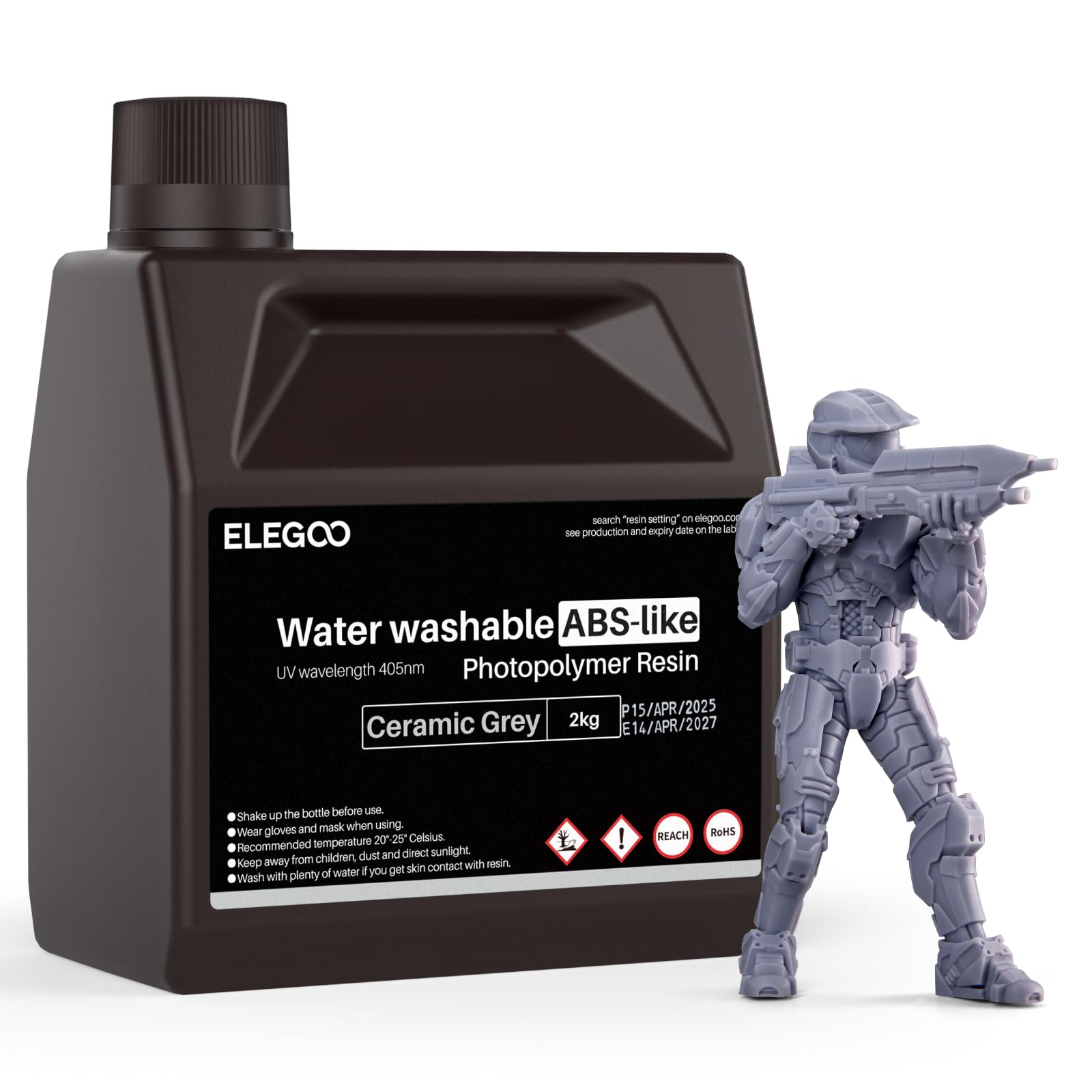 ELEGOO Water Washable ABS-Like 3D Printer Resin, Low Odor, Wide Compatibility for Mars Saturn Jupiter MSLA DLP LCD 3D Printer, C