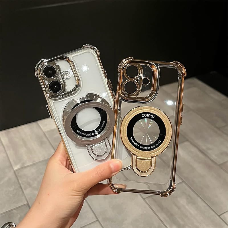 Chiclady For Iphone 16 Case With Integrated Lens Protection, [Foldable Stand & Ring Holder] [Compatible With Magsafe], Glossy Sh
