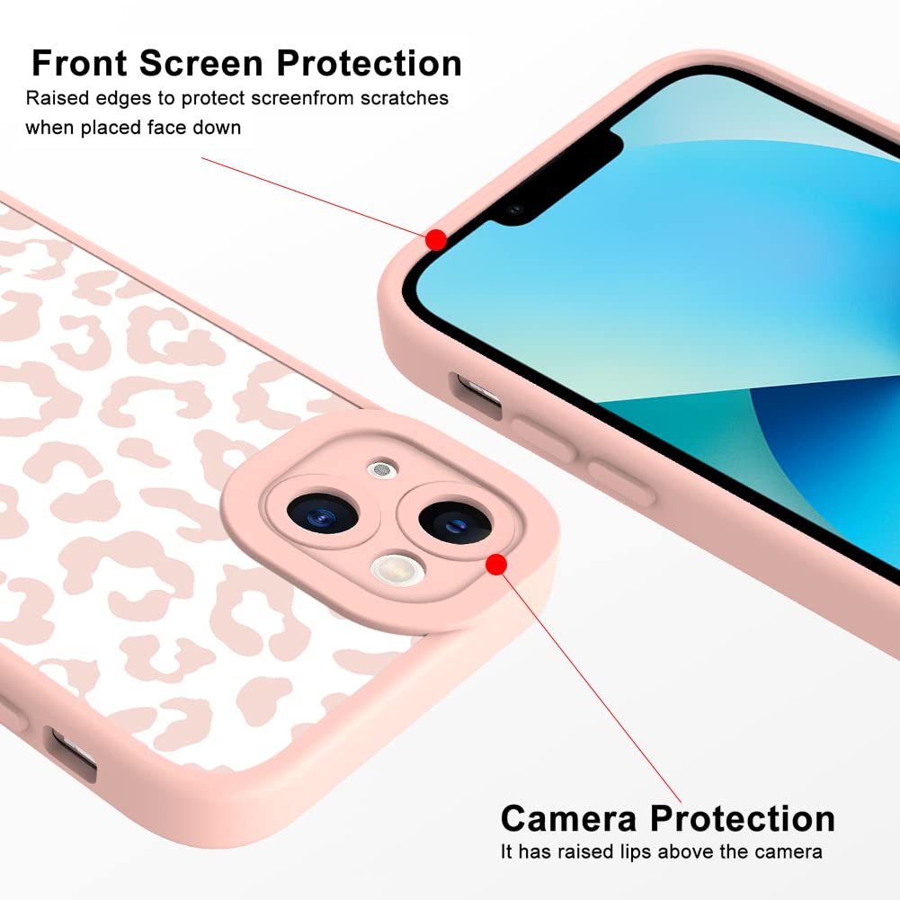 Ziye For Iphone 13 Case Pink Leopard Pattern Phone Case With Camera Protection,Tpu Silicone Rubber Protective Cover Cheetah Desi