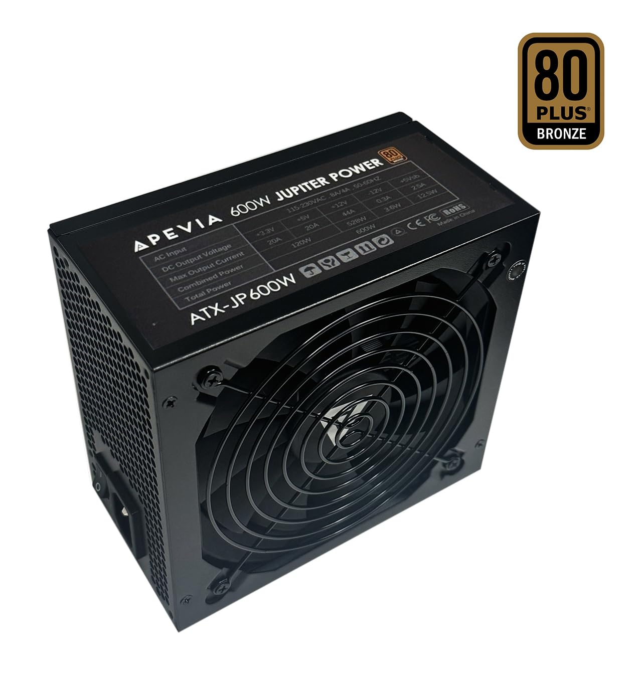 Apevia Atx Jp600W Jupiter 600W 80 Plus Bronze Certified Active Pfc Atx Gaming Power Supply, Supports Dual/Quad Core Cpus, Sli/Crossfire/Haswell, 3 Year Warranty