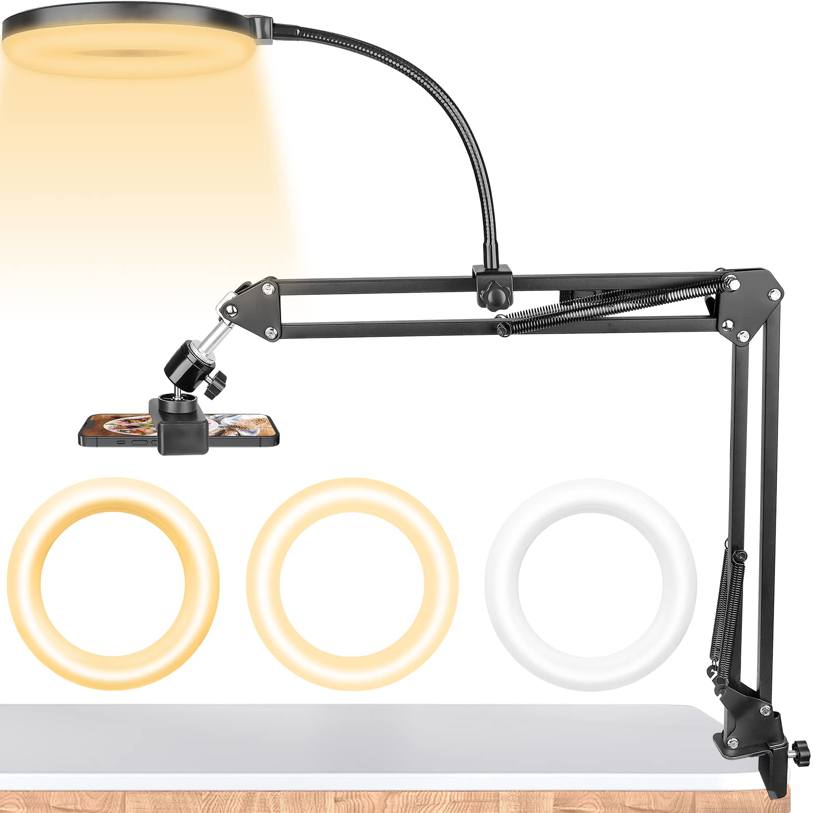 Chromlives Overhead Phone Mount With Ring Light, Overhead Tripod Phone Holder Mount For Video Recording, Flexible Articulating A