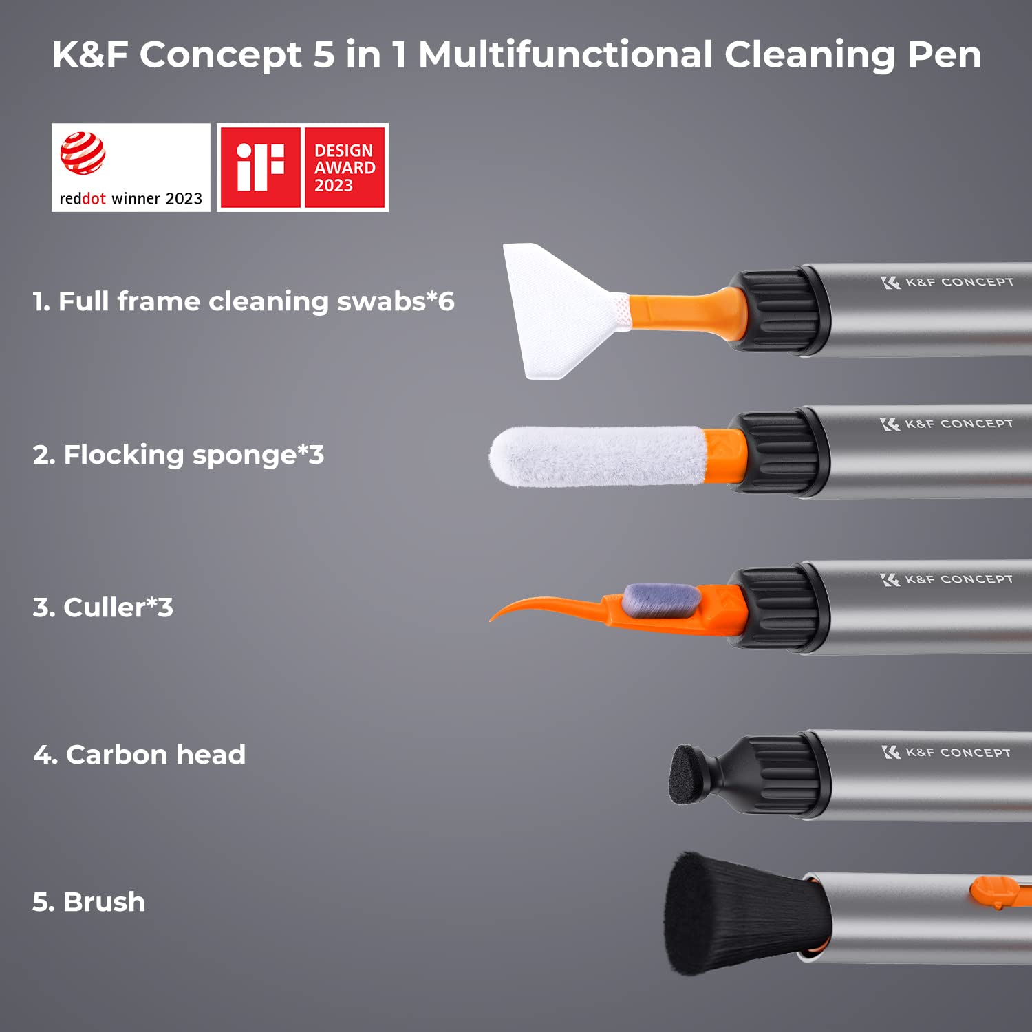K&F Concept Lens Cleaning Pen Kit For Full Frame Sensors, Multi Function Cleaner Kit For Airpods Pro, Earbuds, Bluetooth Earphon