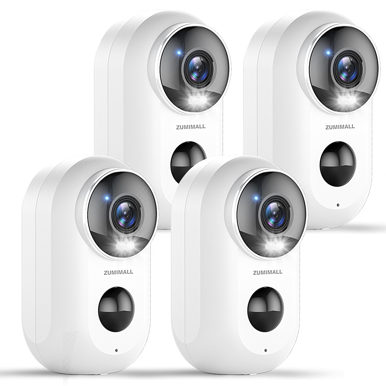 Zumimall Security Cameras Wireless Outdoor, 4 Packs, 2K Cameras For Home Security, Outdoor/Indoor Camera Battery Powered, 2.4G Wifi, Magnetic Mount,3Mp Color Night Vision/Siren/Pir/Ai/Cloud/Alexa