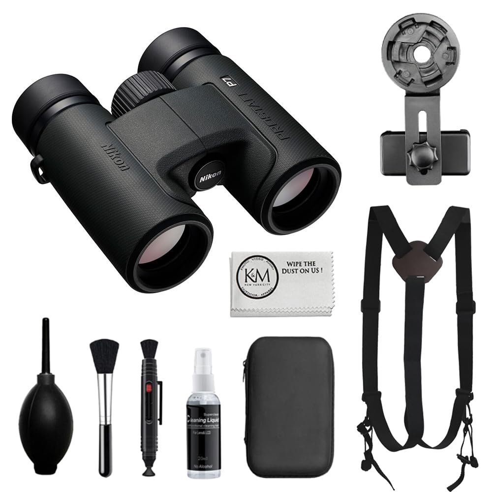 Nikon PROSTAFF P7 10x30 Binoculars Bundled with Harness Strap + Deluxe Cleaning Kit + Smartphone to Binocular Adapter + Microfib