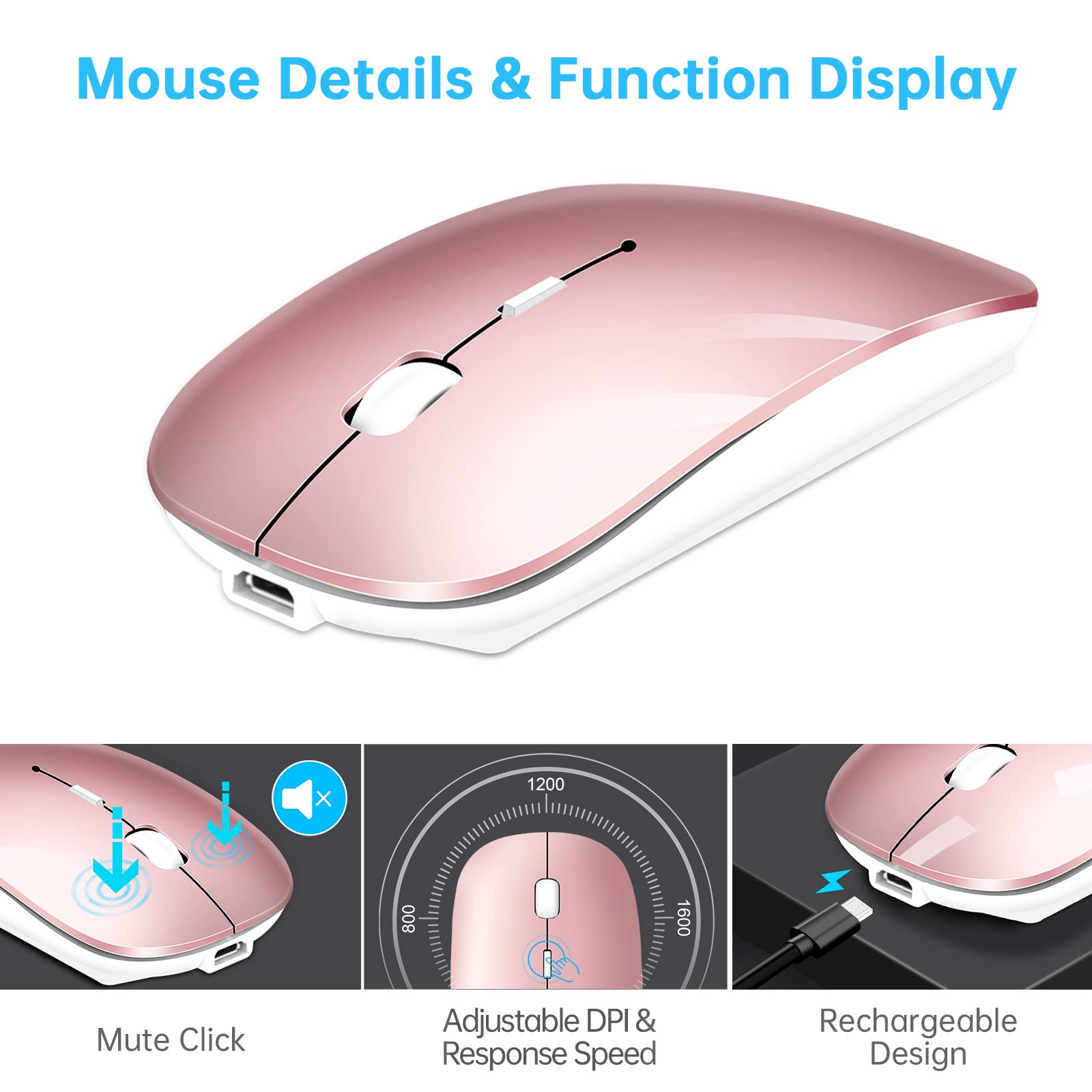 Wireless Bluetooth Keyboard And Mouse Set, Portable Slim Silent Cordless Keyboard And Mouse Combo Compatible With Ipad/Mac/Macbo