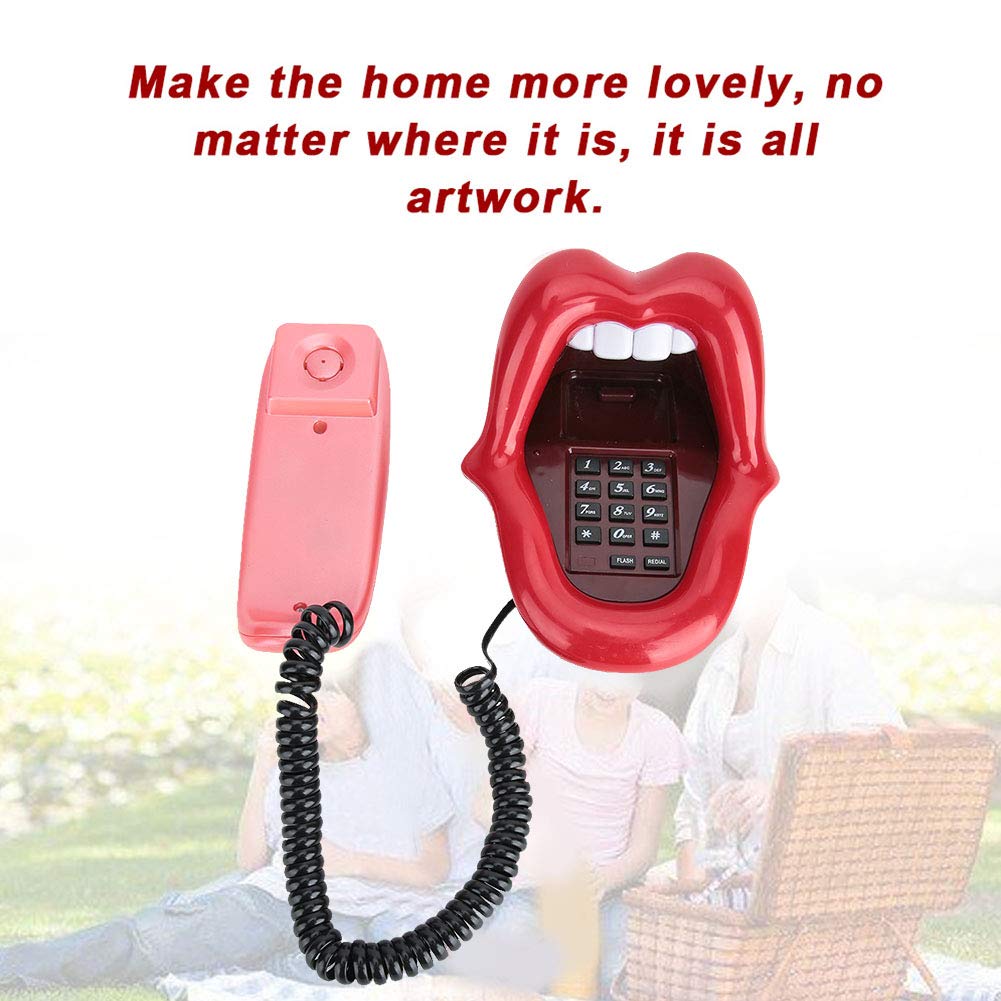 Corded Phone, Home Phone Multifunctional Large Tongue Shape Telephone Desk Phone Home Decoration Red