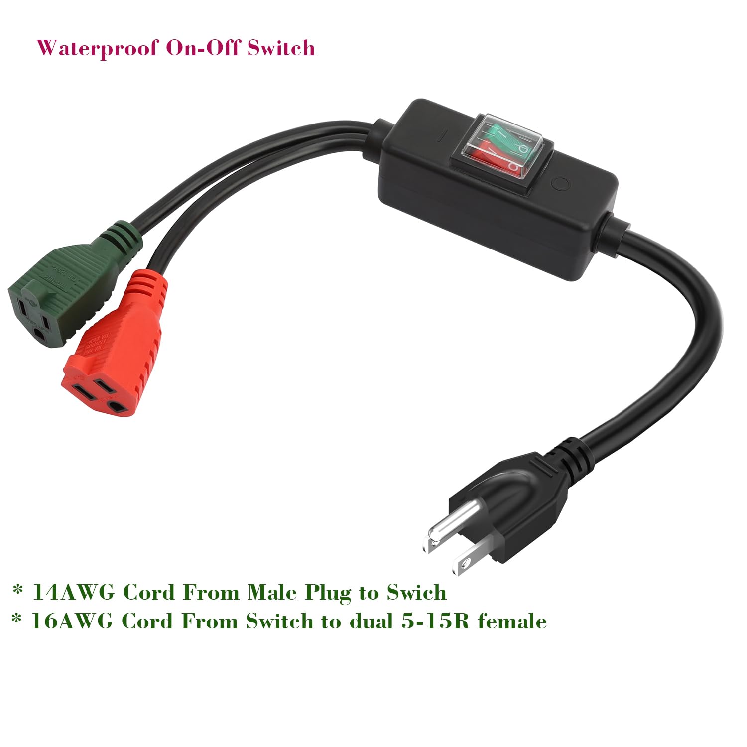 3 Prong Outdoor Waterproof Extension Switch Cord, Inline On/Off Switch Extension Cord, Sjtw 14Awg 3C Ip57 Waterproof,15A 125V He