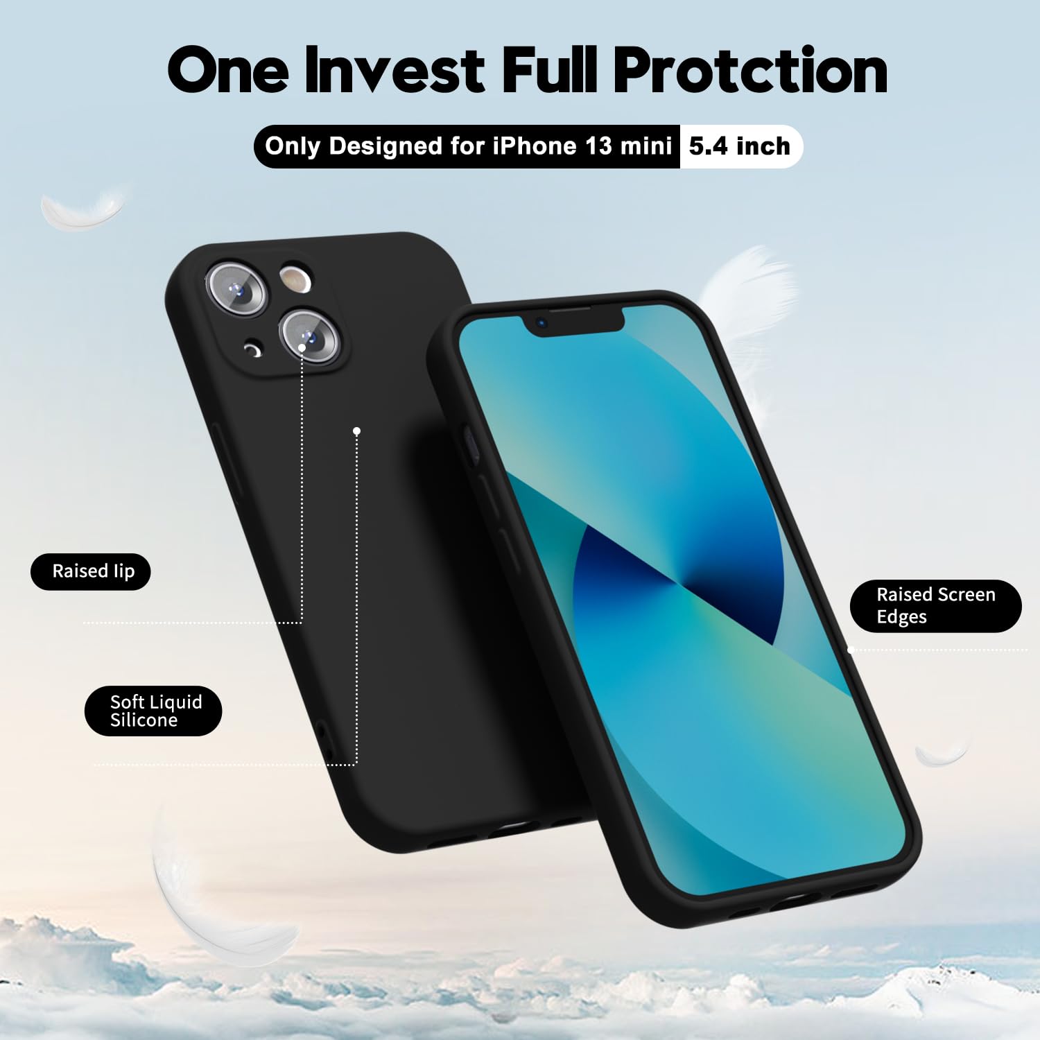 Oakxco Designed For Iphone 13 Mini Phone Case Liquid Silicone Bumper Grip, Cute Thin Slim Soft Rubber Tpu Plain Smooth Gel Cover