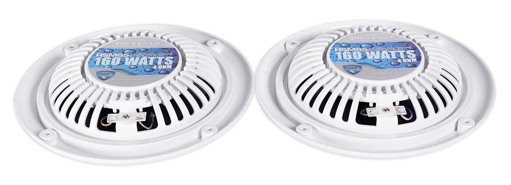 Rockville Pair Rsm65W 6.5 320 Watt Waterproof Shallow Slim Marine Boat Speakers, White