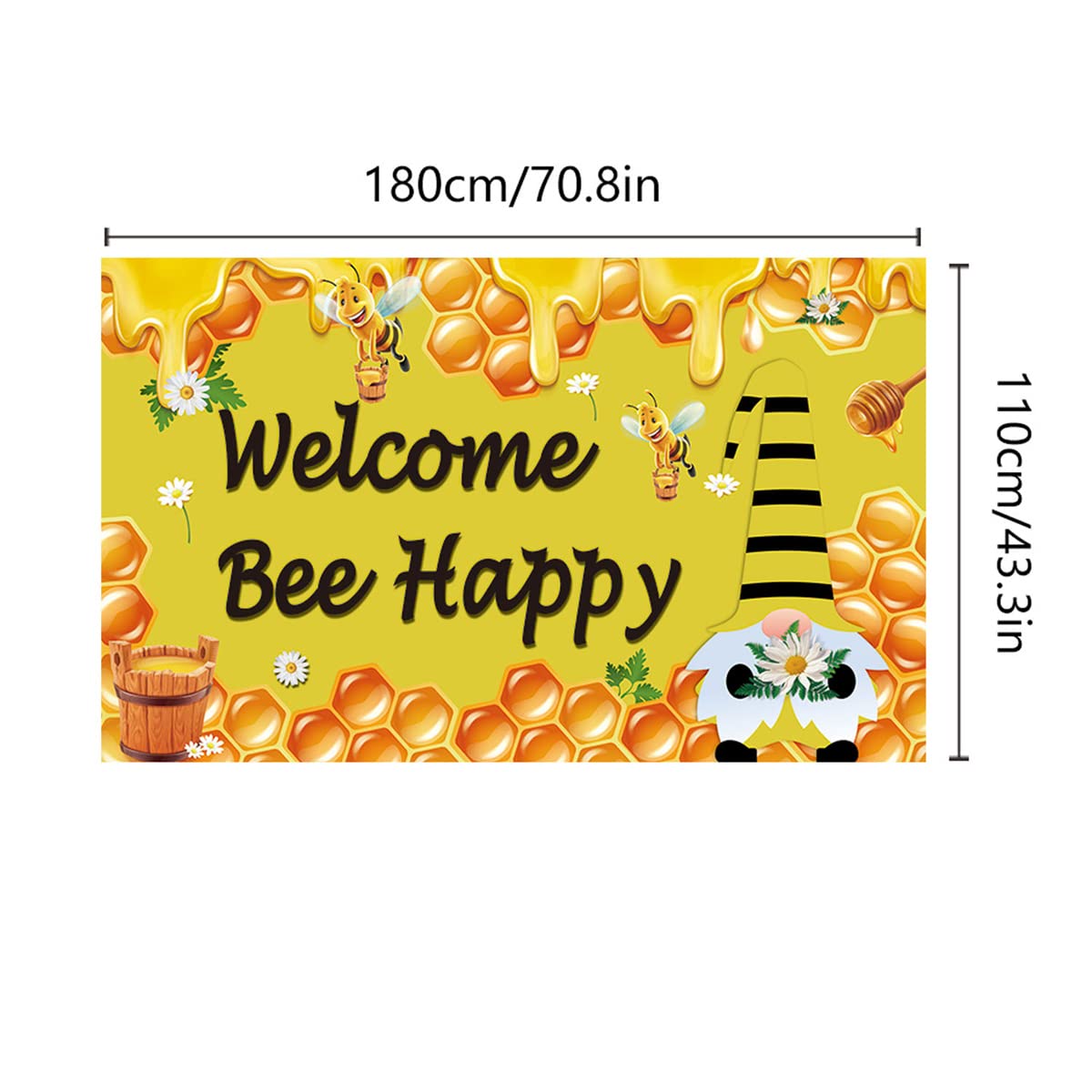 Kymy Welcome Bee Happy Backdrop Banner With 70.8X43.3Inch, Honey Bee Gnome Background For Photo Studio Props Seasonal Summer Far