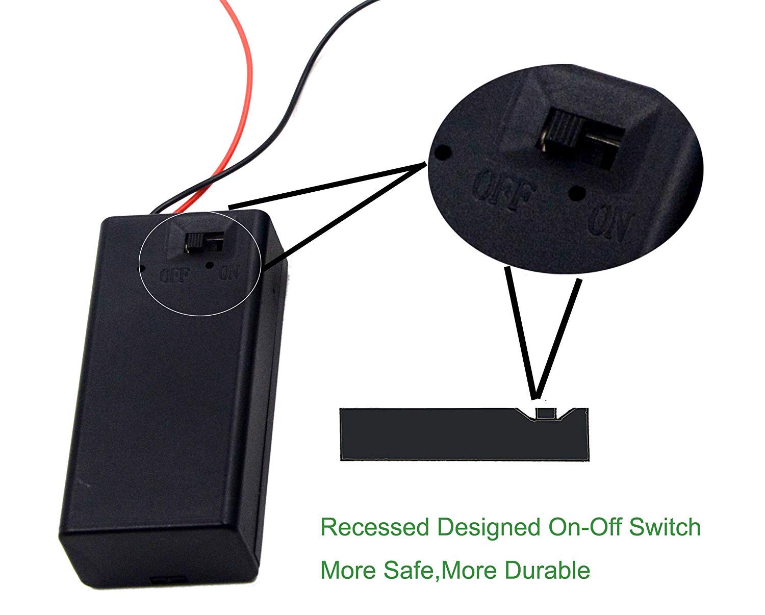 Lampvpath (Pack Of 2) 9V Battery Holder, 9 Volt Battery Holder With Switch, 9V Battery Case With Switch
