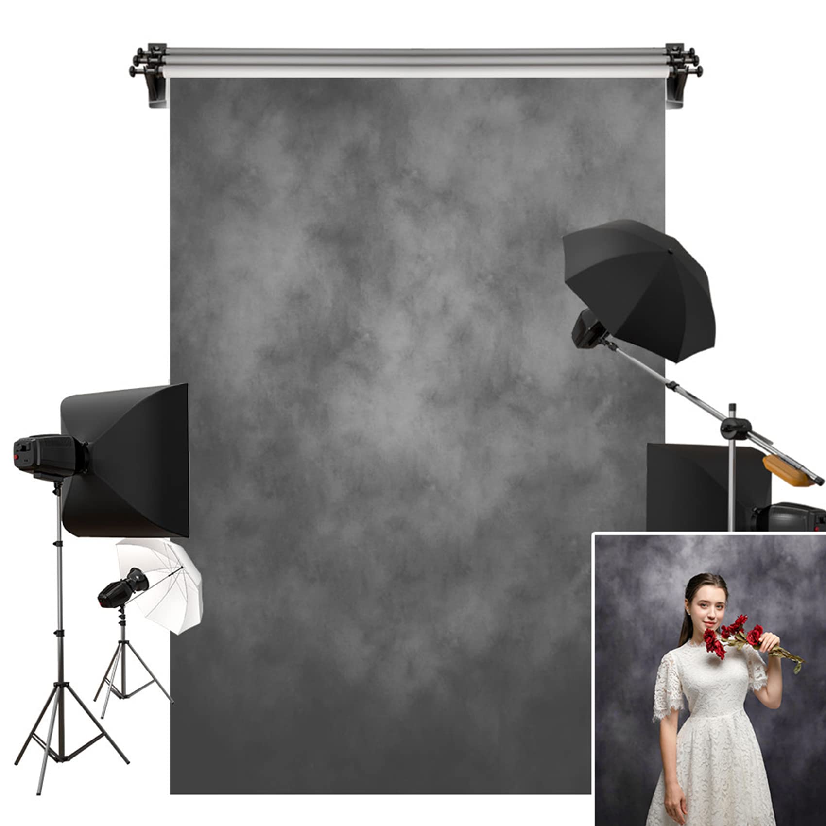 Kate 5X7Ft/1.5X2.2M Medium Grey Portrait Backdrop Headshot Background Gray Texture Fabric Photography Studio Props