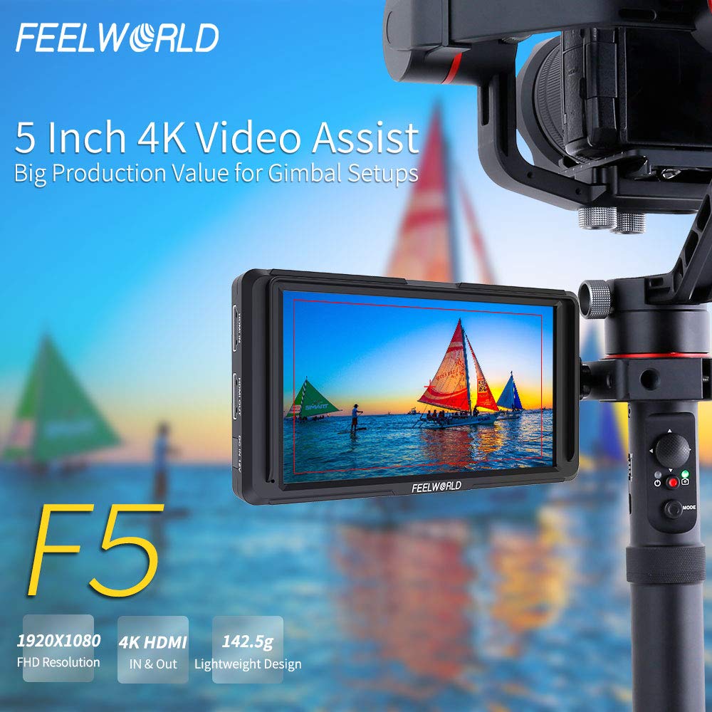 Feelworld F5 5 Inch Dslr On Camera Field Monitor Small Full Hd 1920X1080 Ips Video Peaking Focus Assist With 4K Hdmi 8.4V Dc Inp