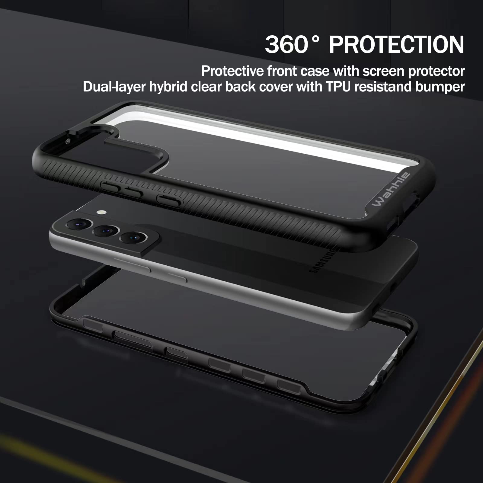 Wahhle Compatible With Samsung Galaxy S22+ Plus Case, Built In Screen Protector Full Body Shockproof Slim Fit Bumper Protective
