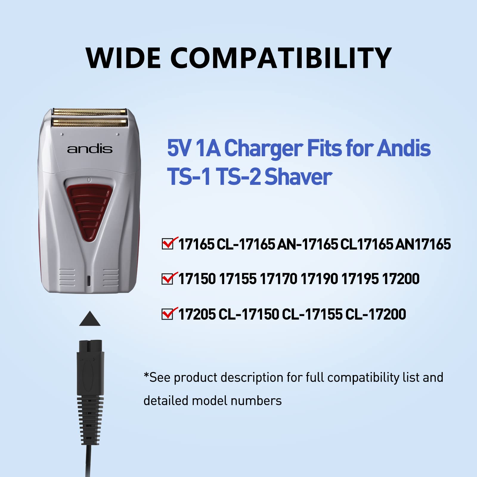 5V 1A Adapter For Andis Shaver Ac Charger Power Cord, Compatible With 17150 Ts 1 17220 17195 Profoil 17190 17165 17170 17205 172