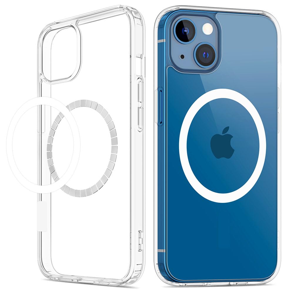 VEGO for iPhone 13 & iPhone 14 Case, with Built-in Magnets, Crystal Clear Hard PC Back + Soft TPU Frame Slim Cover - Clear