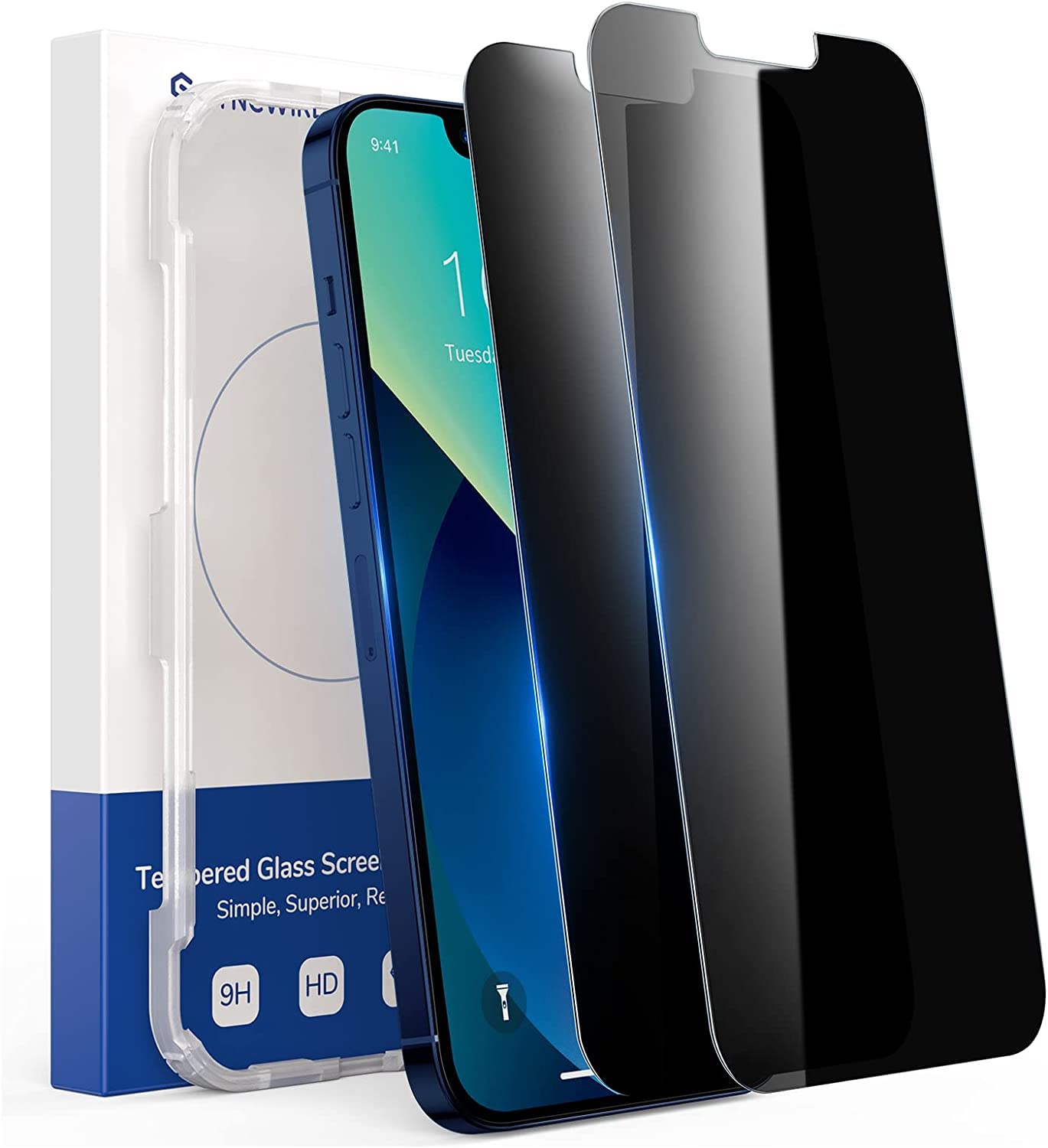 Syncwire Privacy Screen Protector For Iphone 14/13 Pro/13 6.1'', 2 Pack Unbreakable Anti Spy Tempered Glass Saver Black[Easy Ins