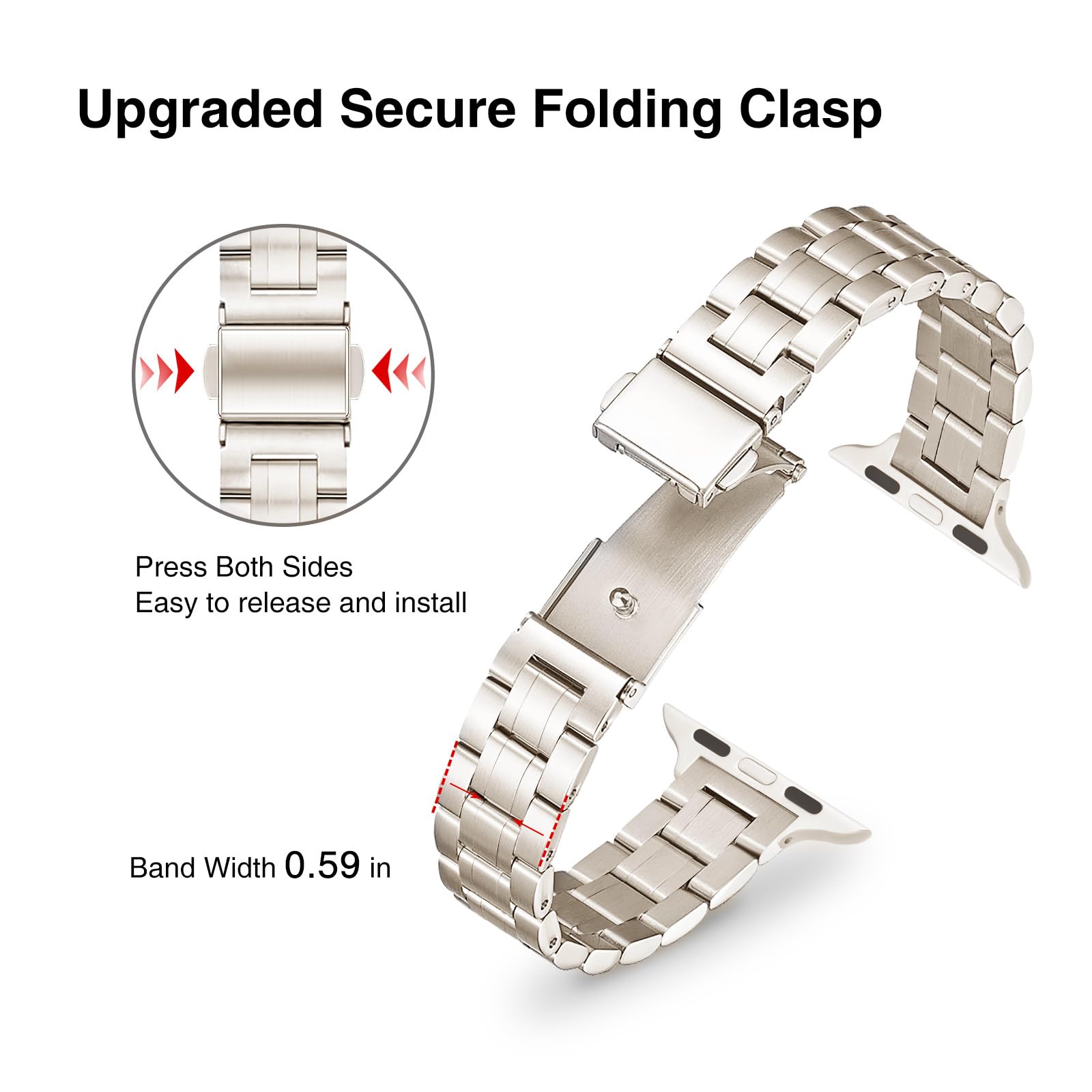 Stiroll Thin Replacement Band Compatible For Apple Watch 49Mm 46Mm 45Mm 44Mm 42Mm(Series 3 2 1), Stainless Steel Metal Wristband