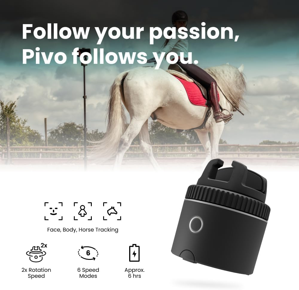 Pivo Equestrian Silver Pack, Auto Face, Body, Horse Smart Phone Tracking Holder, Ai-Powered 360 Rotation, Remote Control For Han