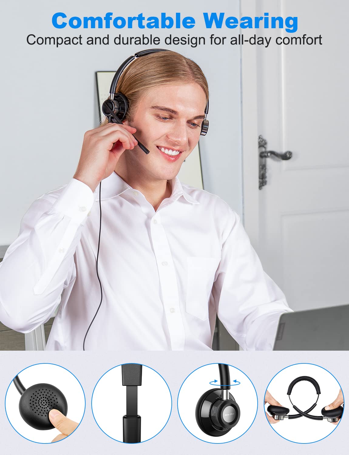New Bee Usb Headset With Microphone For Pc, Computer Headset With In Line Mute Volume Control Wired Headset For Laptop, Skype, Zoom, Call Center, Meetings, Webinar, Home
