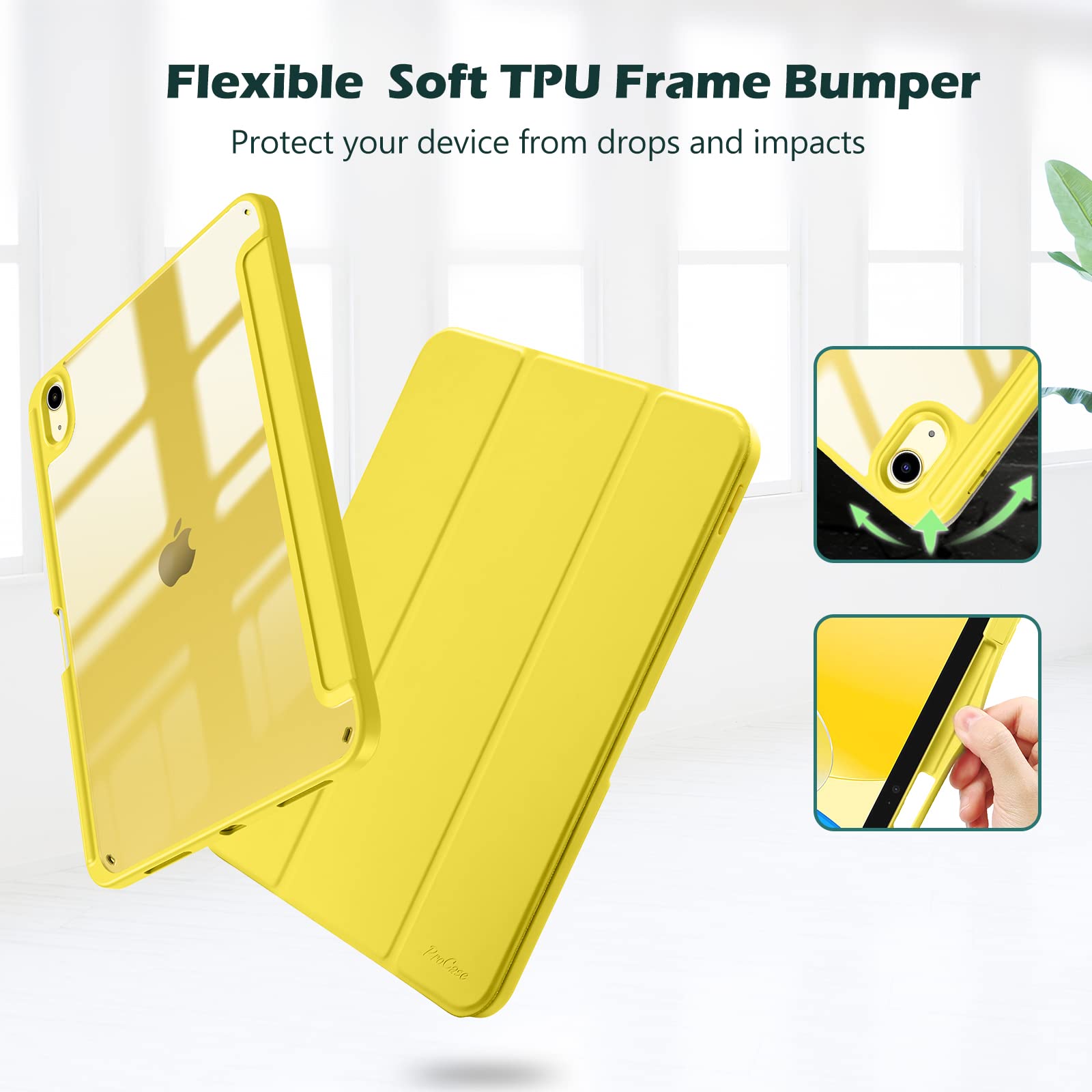 Procase For Ipad 10Th Generation Case With Pencil Holder 2022 10.9 Inch, Clear Back Ipad 10 Case, 10Th Gen Ipad Case For A2696 A2757 A2777  Yellow