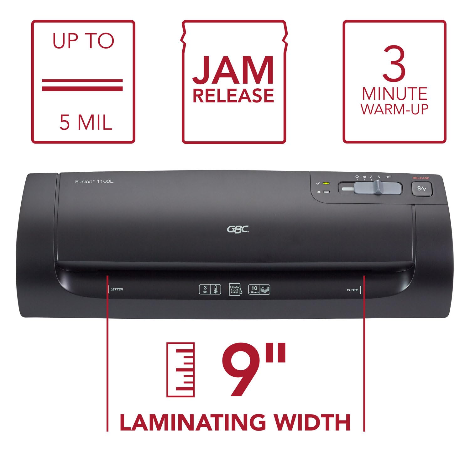 Gbc Thermal Laminator Machine, Fusion 1100L, 9 Inch, 4 Min Warm Up, 3 Or 5 Mil, With 10 Ezuse Laminating Pouches For Home, Offic
