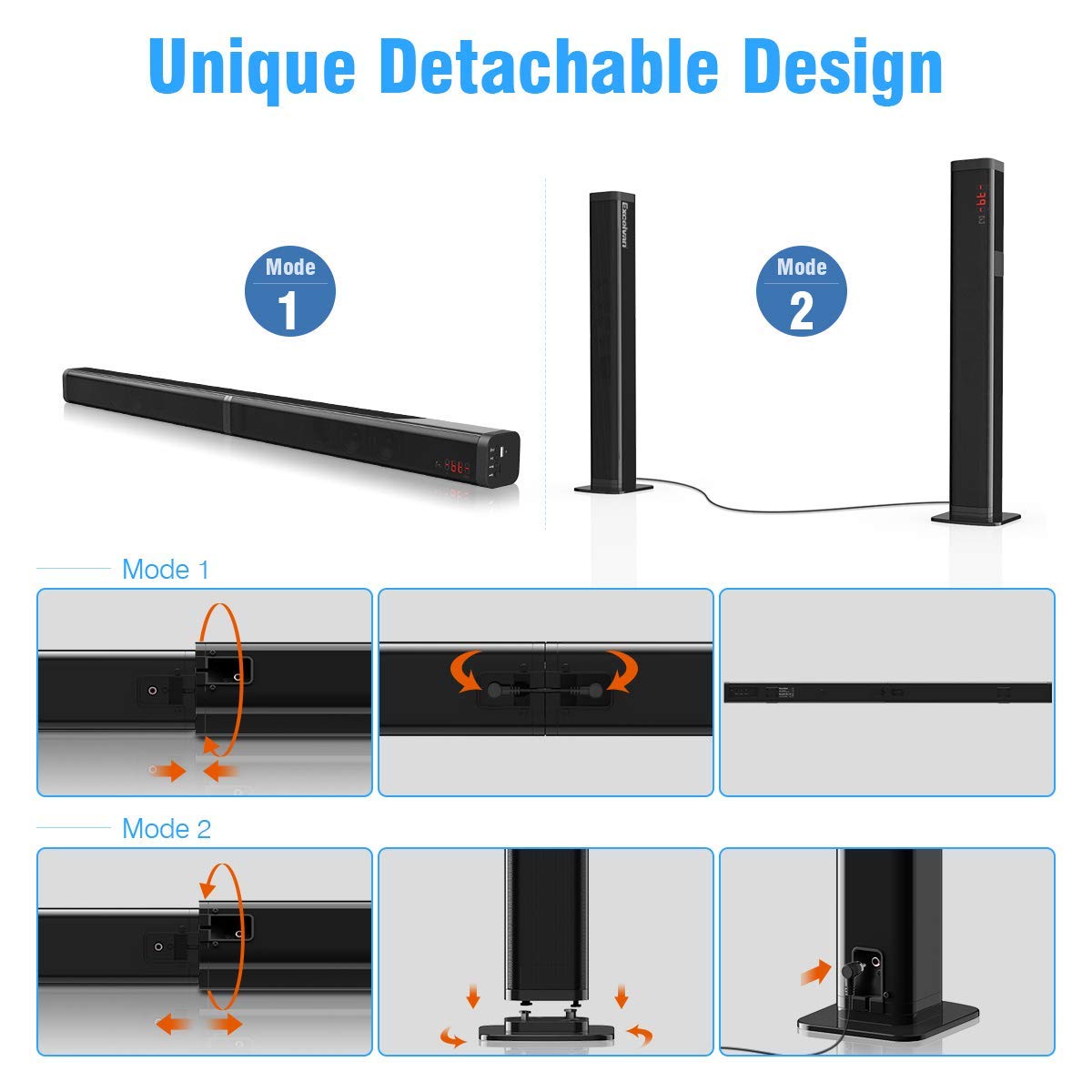 Samtronic 40W Detachable Soundbar For Tv,37 Inches Bluetooth Tv Sound Bar Speaker Build In Subwoofer 3D Surround Sound Home Thea