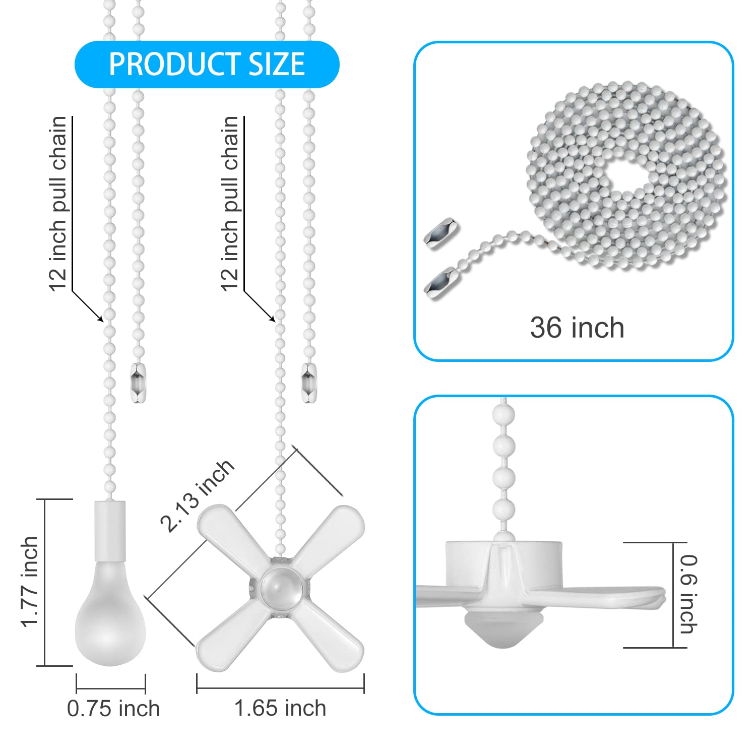 Ceiling Fan Pull Chain Set Elfcab Including 4Pcs 12 Inch 3Mm Beaded Ball Fan Pull Chain Pendant Extra 8Pcs Pull Loop Connectors