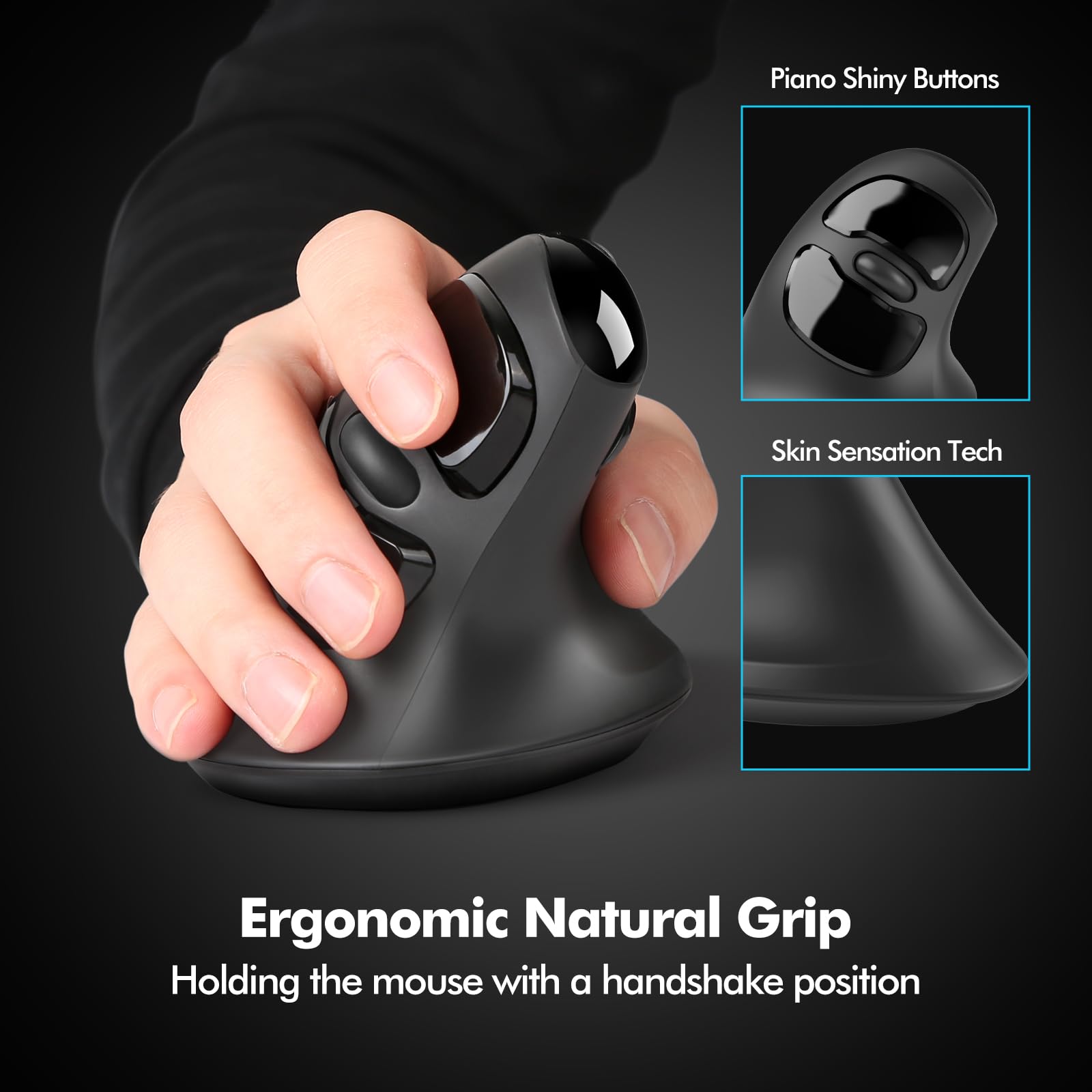 Micropack Ergonomic Mouse, Vertical Wireless Mouse With Usb A & Type C Receiver, Ergo Design Reduces Muscle Strain, 6 Buttons 80
