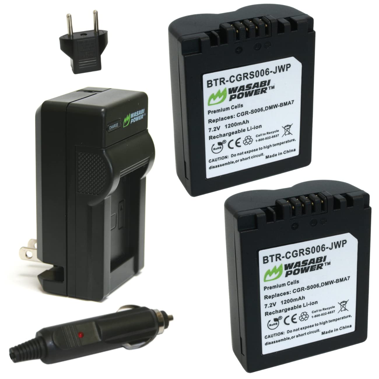 Wasabi Power Battery (2 Pack) And Charger For Panasonic Cgr S006, Cga S006, Dmw Bma7 And Panasonic Lumix Dmc Fz18, Dmc Fz28, Dmc