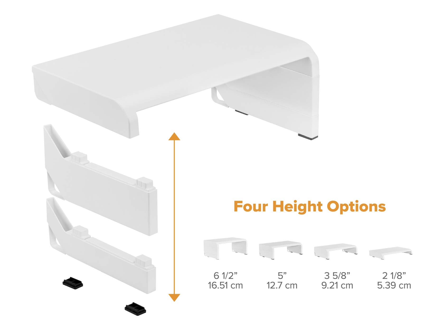 Bostitch Office Konnect Adjustable Monitor Stand Riser, 4 Height Adjustments, Built In Cable Management, Rubber Feet   White