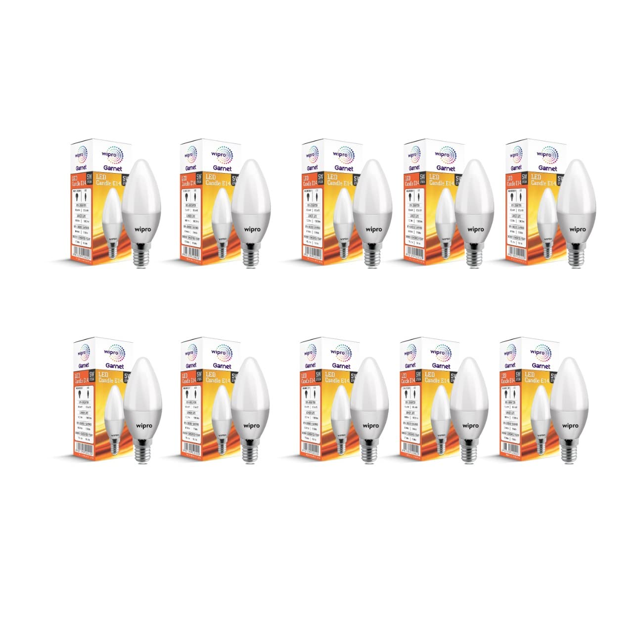 Wipro Garnet 5W Frosted Candle Bulb |Warm White (2700K)|E14 Base|For Chandeliers & Decorative Lights|4Kv Surge Protection |440V
