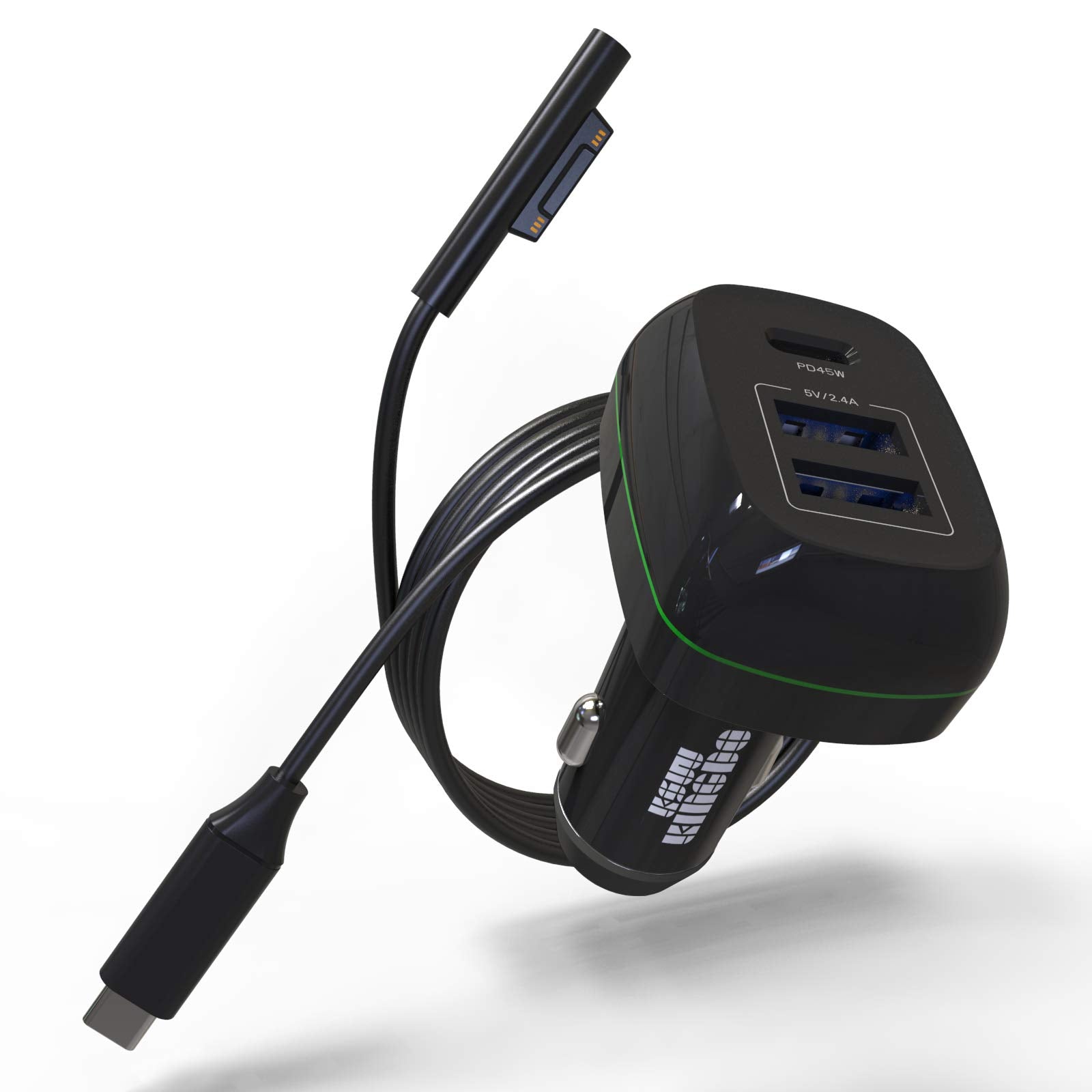 Surface Pro Car Charger Surface Laptop Car Charger, Usb C Car Charger Compatible With Surface Pro 7/6/5/4/3, Surface Laptop Go2/1, Surface Book/Go 3/2/1, Dual Usb Port For Ipad, Phone, Switch