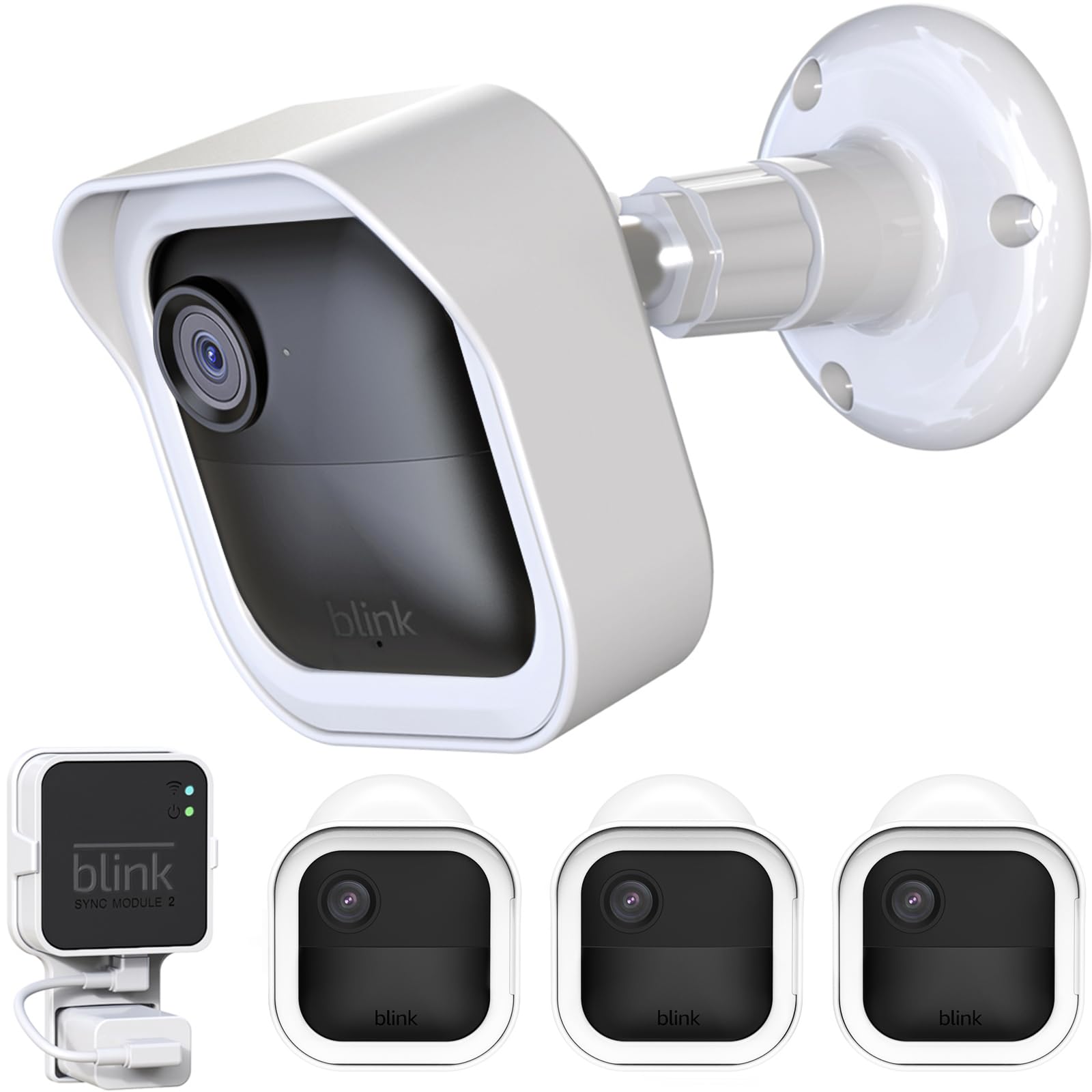 All New Blink Outdoor Camera Housing And Mounting Bracket (4Th Gen And 3Rd Gen), 3 Pack Protective Cover And 360 Degrees Adjustable Mount With Sync Module 2 Outlet Mount (White)