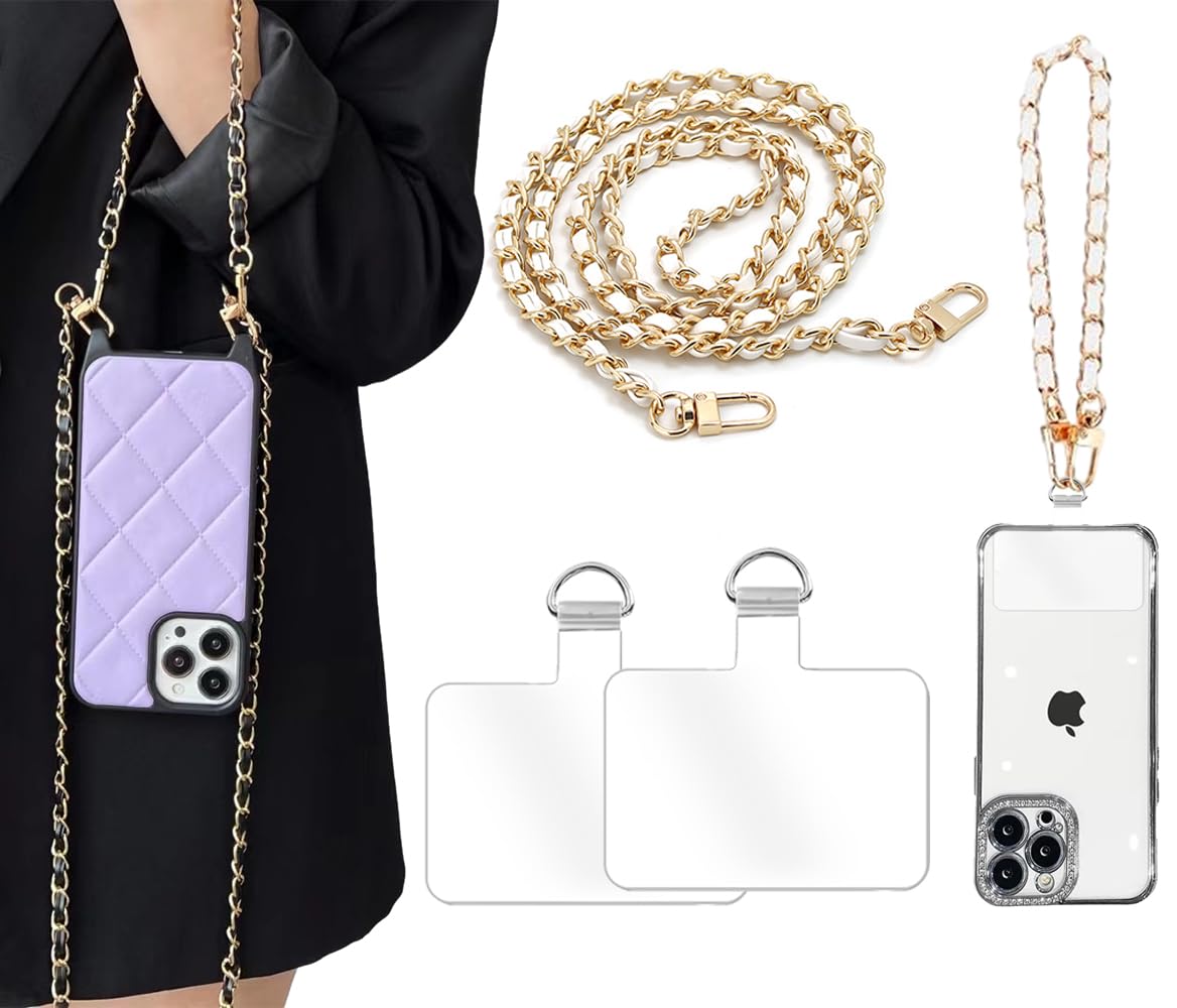 Turkalla 2Pcs Phone Crossbody Lanyard and Wrist Strap, Universal Phone Chain with 2 Tether Tab for Most Phones