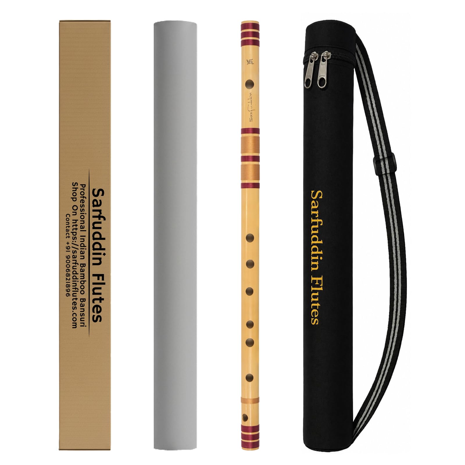 Sarfuddin Flutes A Natural Base 23 Inches Right Hand Bamboo Flute Bansuri Tuned 440Hz Carry Bag