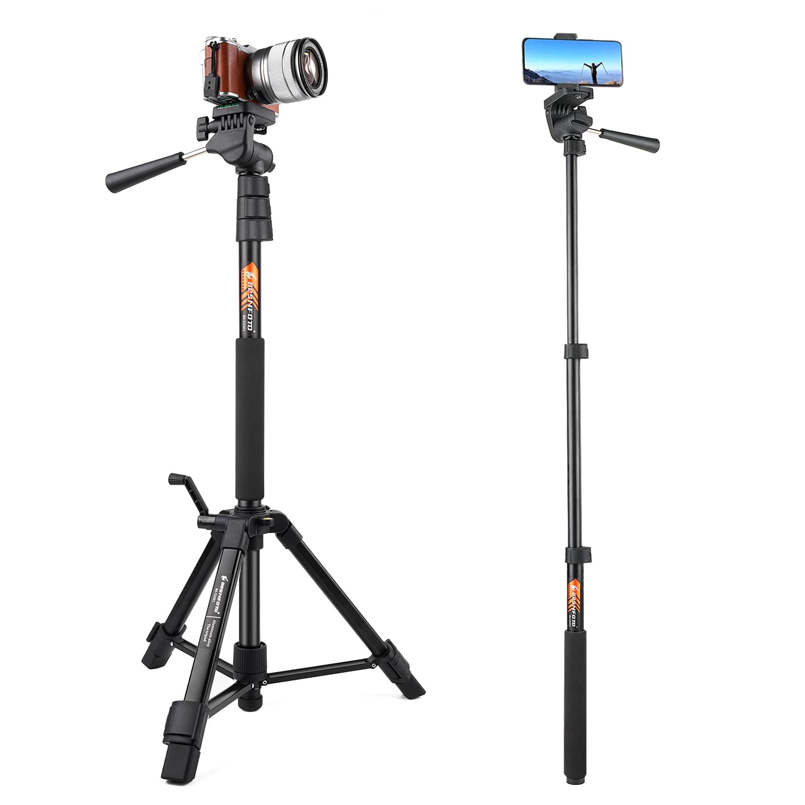 70 Inch Camera/Phone Tripod Monopod Aluminum Lightweight Compact For Travel Pan Head Qr Plate For Dslr Vlogging Camera With Phone Mount And Carrying Bag By Besnfoto