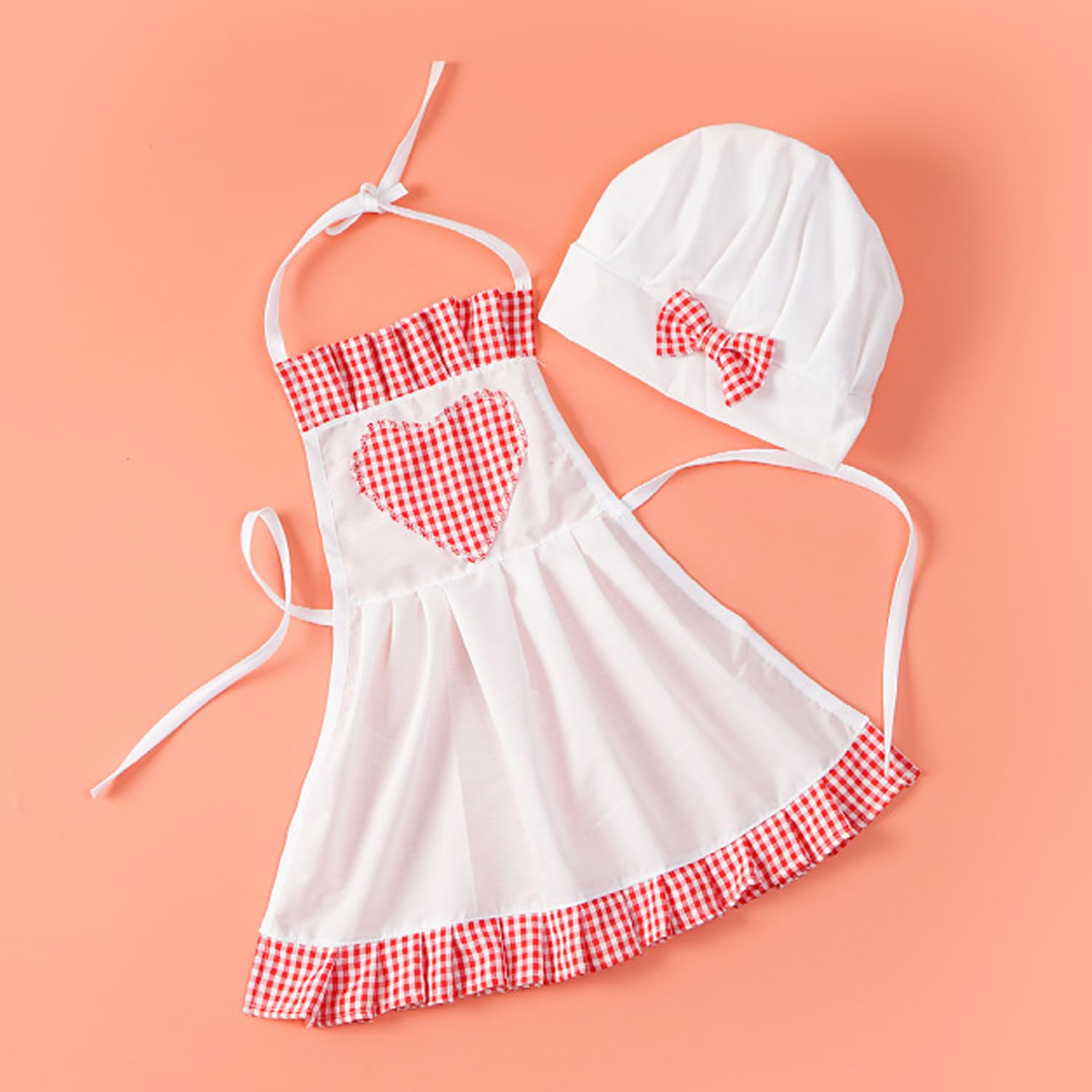 Zeroest Baby Chef Outfit Photography Props Toddler Funny Chef Apron Props For Photoshoot Baby Photo Chef Hat Maid Costume (Plaid