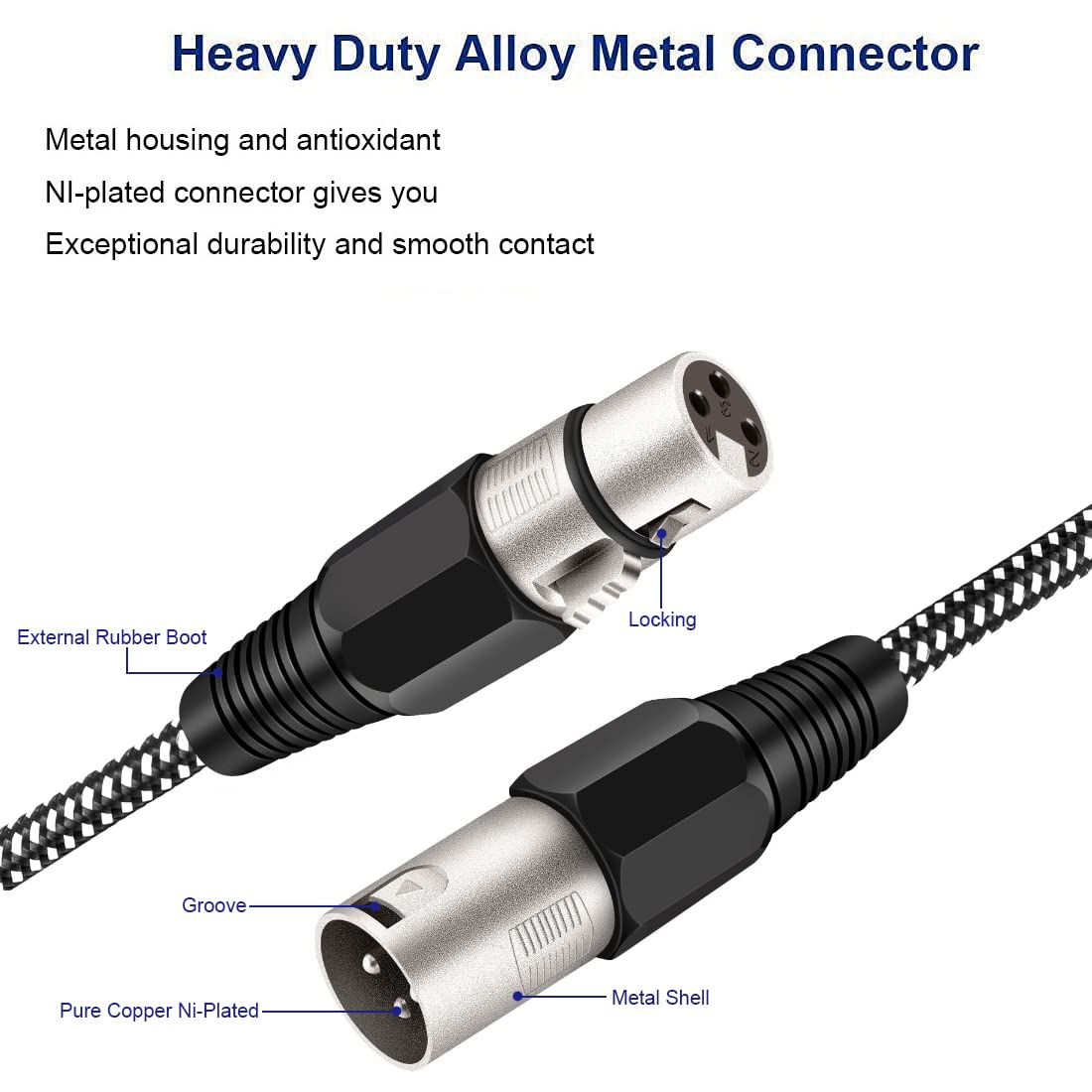 Kinxiyu Xlr Cable 6 Ft, 3 Pin Nylong Braided Balanced Xlr Male To Xlr Female Microphone Dmx Patch Cords (Pure Copper Conductors)