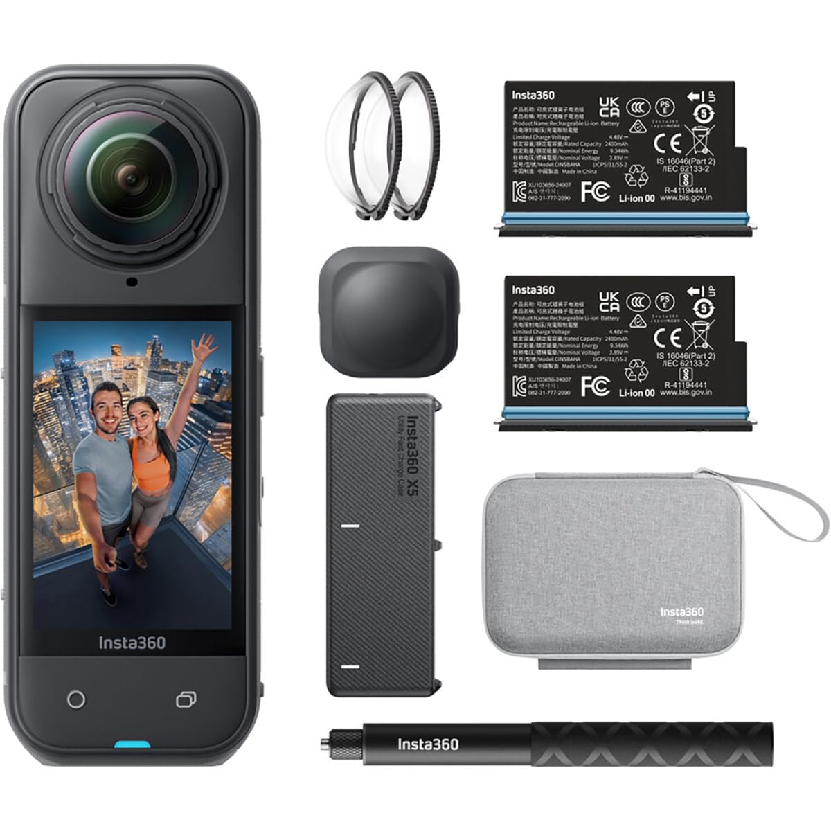 Insta360 X5 Essentials Bundle-8K Waterproof 360 Action Camera|Bundle Includes Selfie Stick, Extra Battery, Utility Fast Charge C