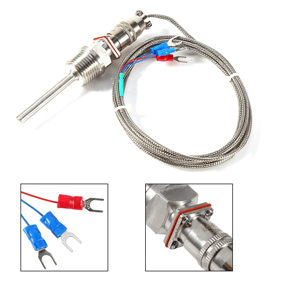 Rtd Pt100 Temperature Sensor Probe 1/2 Npt Thread 3 Wires 2M 6.6 Ft Cable Stainless Steel Probe -50 To 300 ?