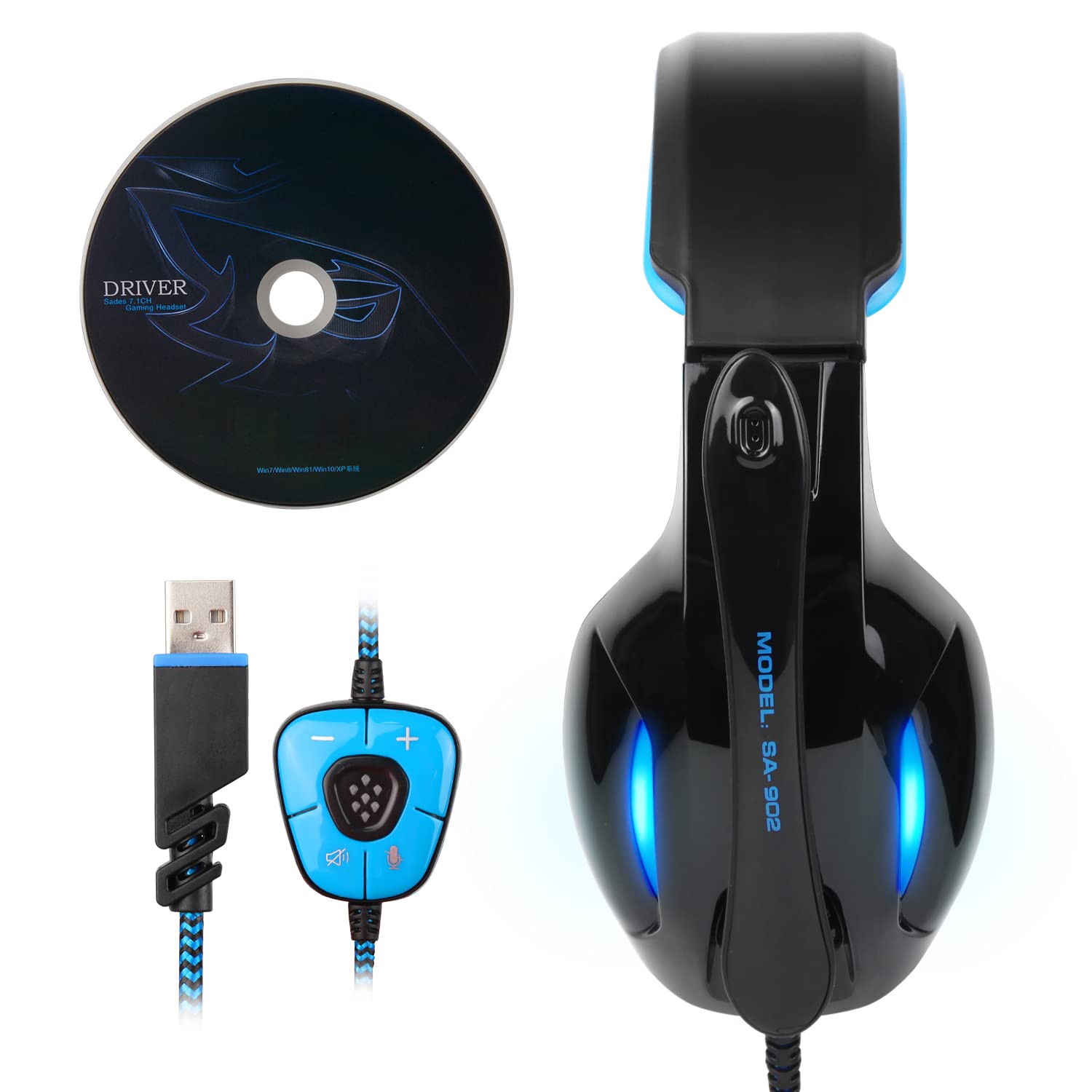 Sades Sa902 7.1 Usb Surround Sound Pc Headsets Over Ear Gaming Headphones With Microphone Led Light