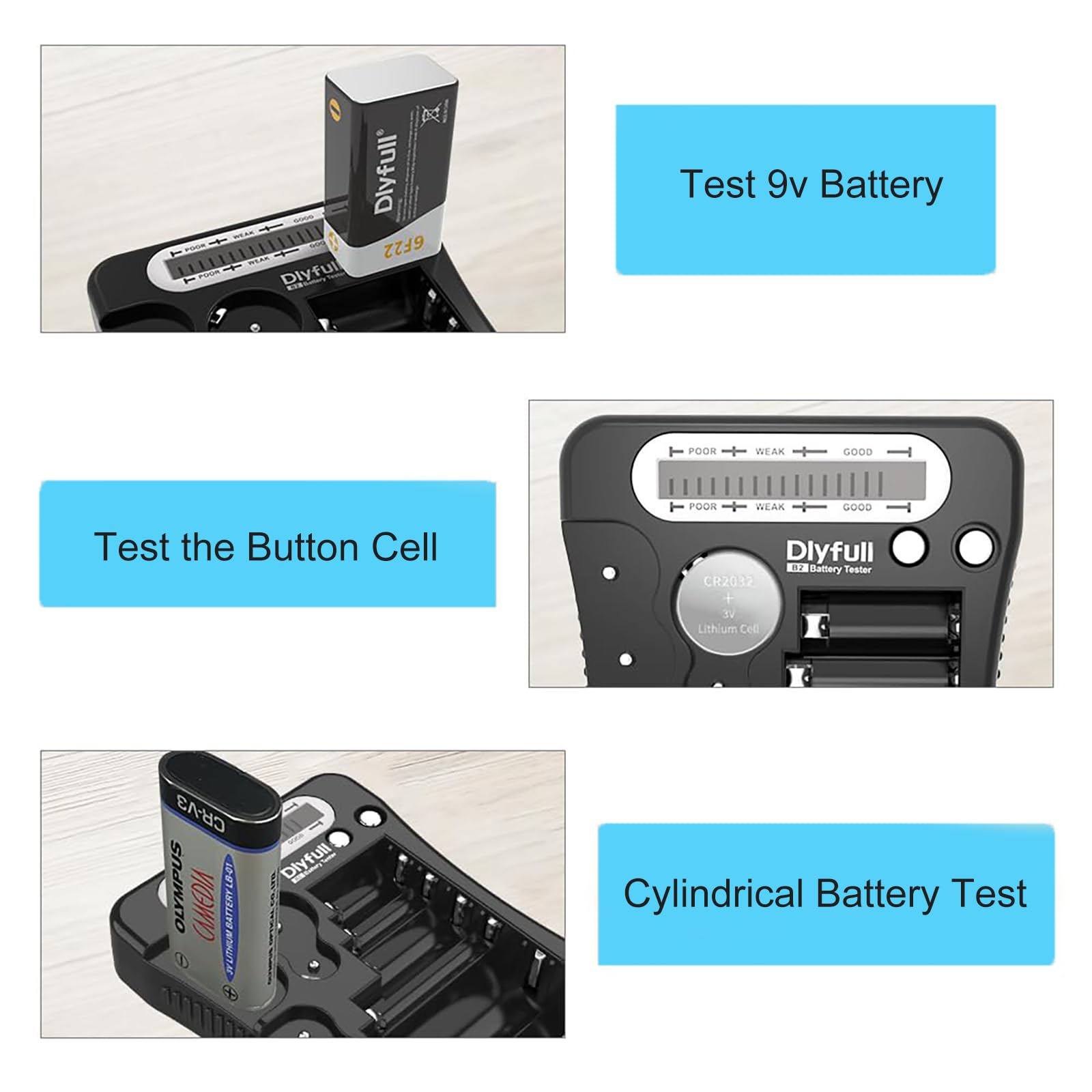 Battery Tester, Dlyfull Lcd Display Universal Battery Checker For Aa Aaa C D 9V Cr2032 Cr123A Cr2 Crv3 2Cr5 Crp2 1.5V/3V Button