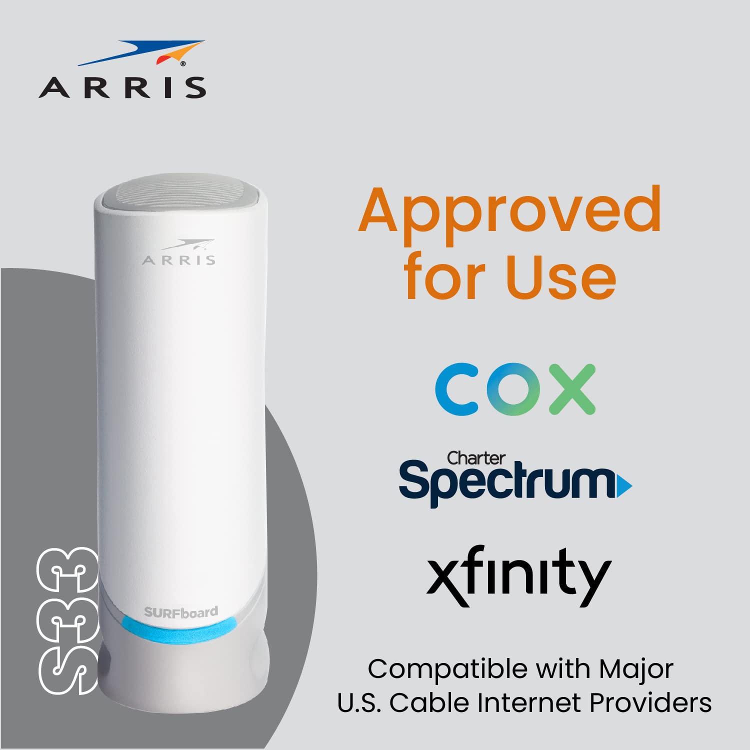 Arris S33 Docsis 3.1 White Cable Modem | 2.5 Gbps Max Internet Speeds | 2.5 & 1 Gbps Ports | 4 Ofdm Channels | Compatible With X