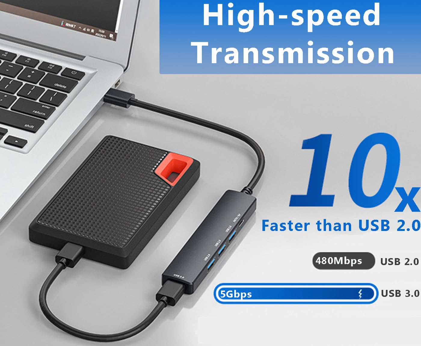 Usb C 3.0 Hub, 5 Port Usb C Extender With 5V Usb C Power/Data Port, Usb C Hub Splitter For Laptop, Macbook Pro, Chromebook, Pc,