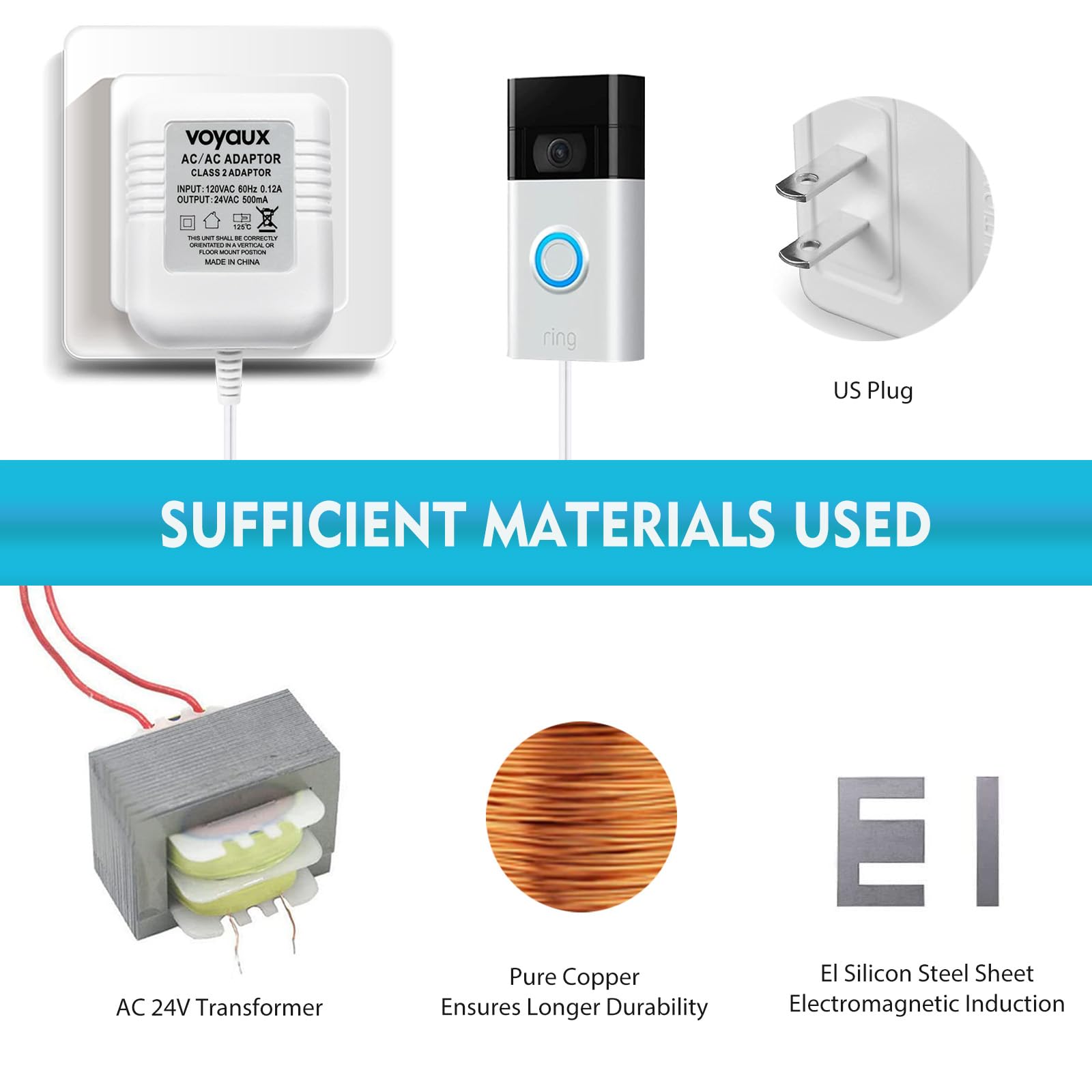 24V Doorbell Transformer, Ac Adapter For All Ring Video Doorbell Versions, 18Ft Long C Wire Power Supply, Compatible With Ring,