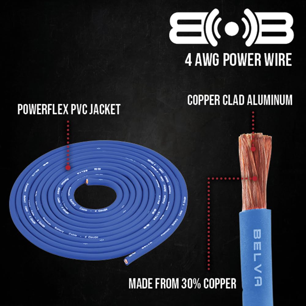 Belva True 4 Gauge Awg Premium Cca Complete Amplifier Wiring Kit With Ofc 2 Channel Rca Cable   Bak42Bl Blue