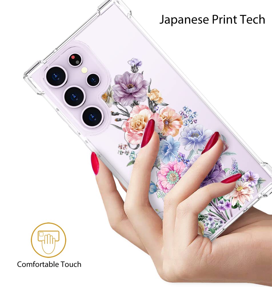 Topgraph Case Flower Floral Cute Clear For Women Girly Girls For Galaxy S23 Ultra, Transparent Phone Case Floral Design Compatib