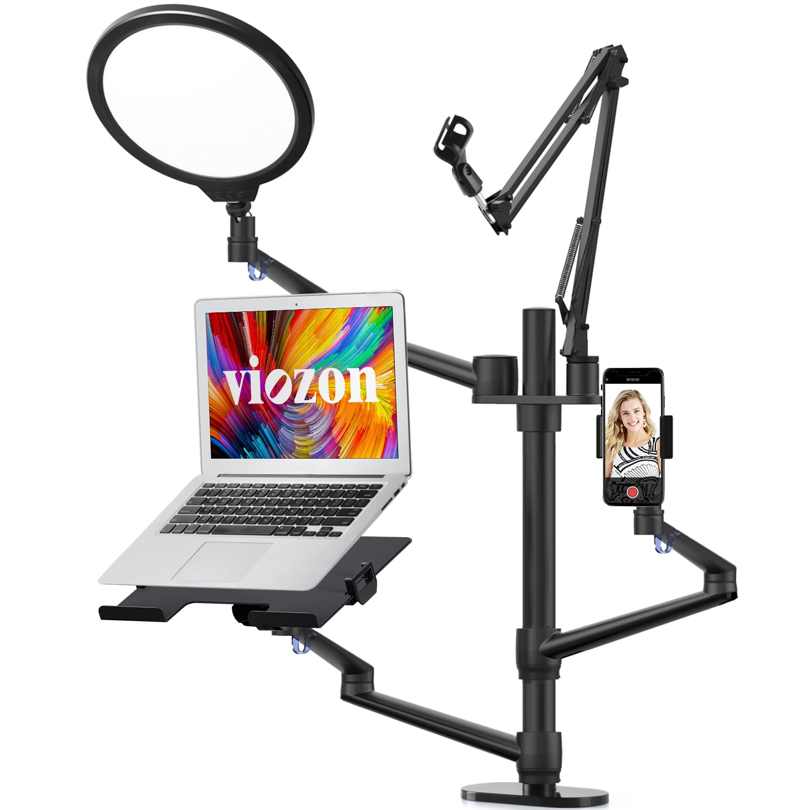 Viozon Selfie Desktop Live Stand Set 6 In 1 10 Led Ring Light Microphone Mount Compatible With 12 17 Laptop17 32 Monitor7 13 Tab